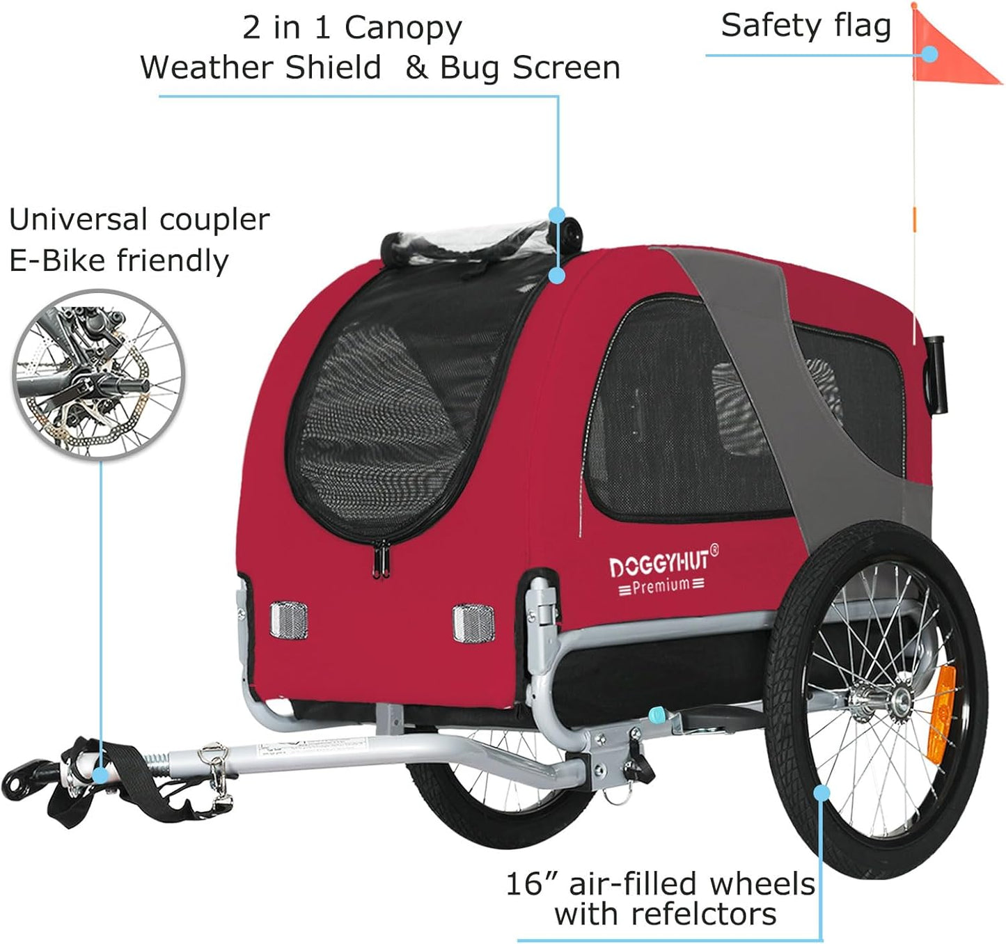 2-in-1 Hundeanhänger & Buggy für Hunde bis 23kg, Rot