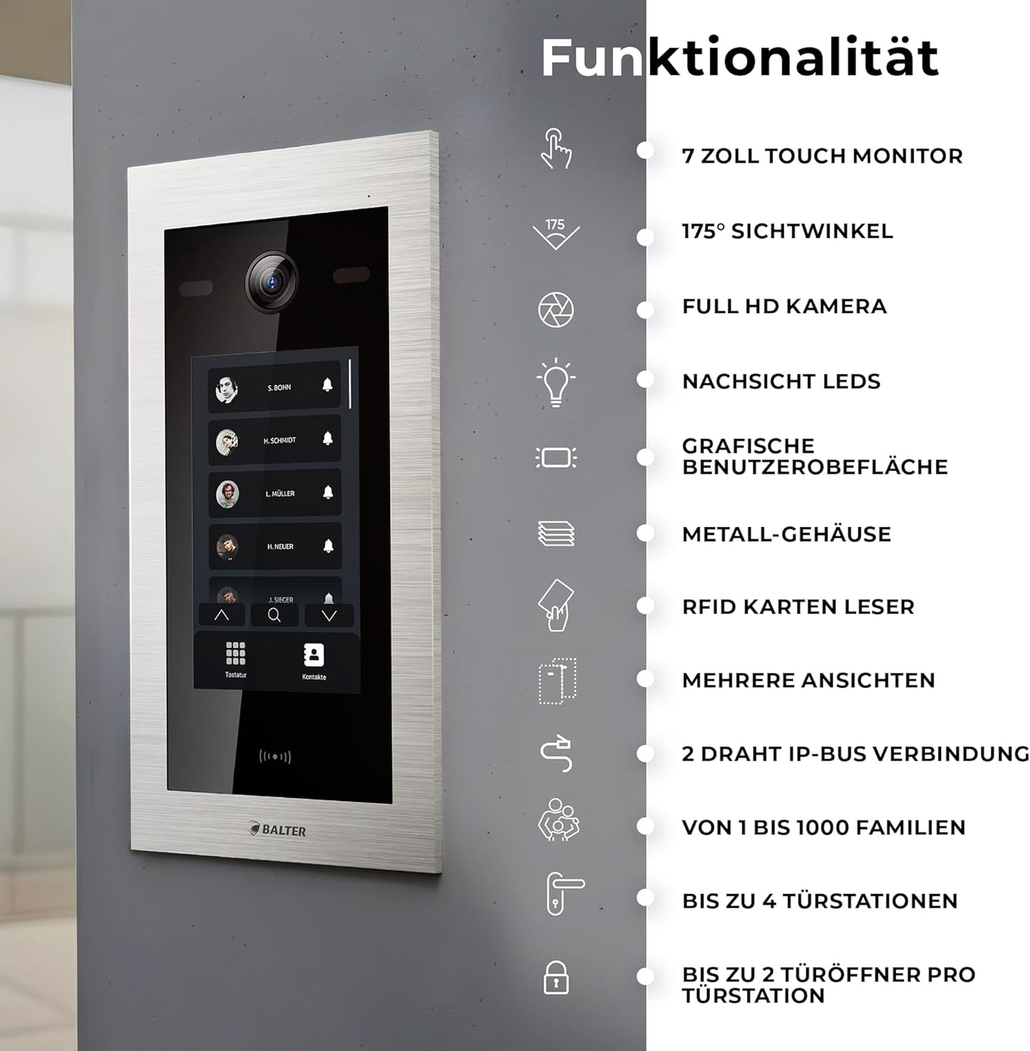 Video-Türsprechanlage mit Touchscreen & App, Silber/Weiss 1 Monitor, mit App
