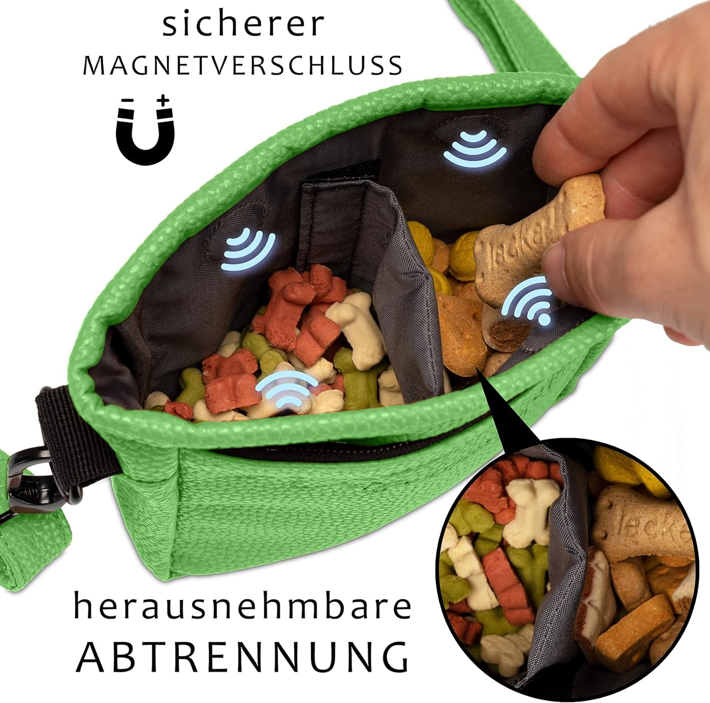 Leckerlibeutel Frieda mit Einhandmagnetverschluss, Grün, M (alte Version)