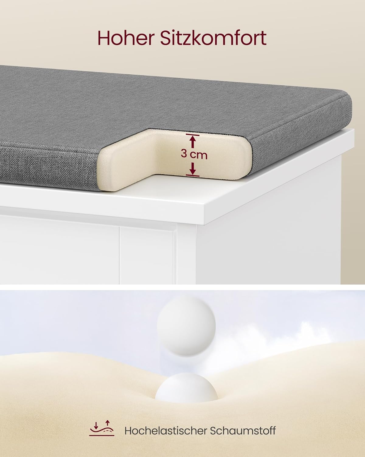 Schuhbank-Set mit Sitzkissen und Klappfach, 2er-Set, 2