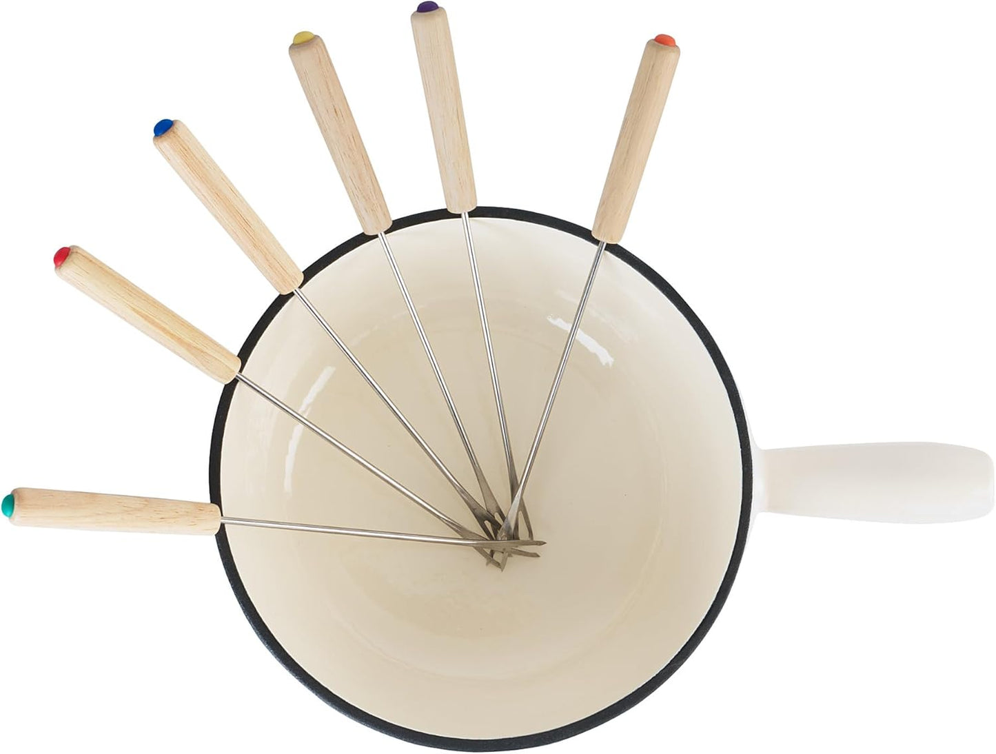 Fondue Set für 6 Personen (9-teilig), Creme / Creme Emailliert