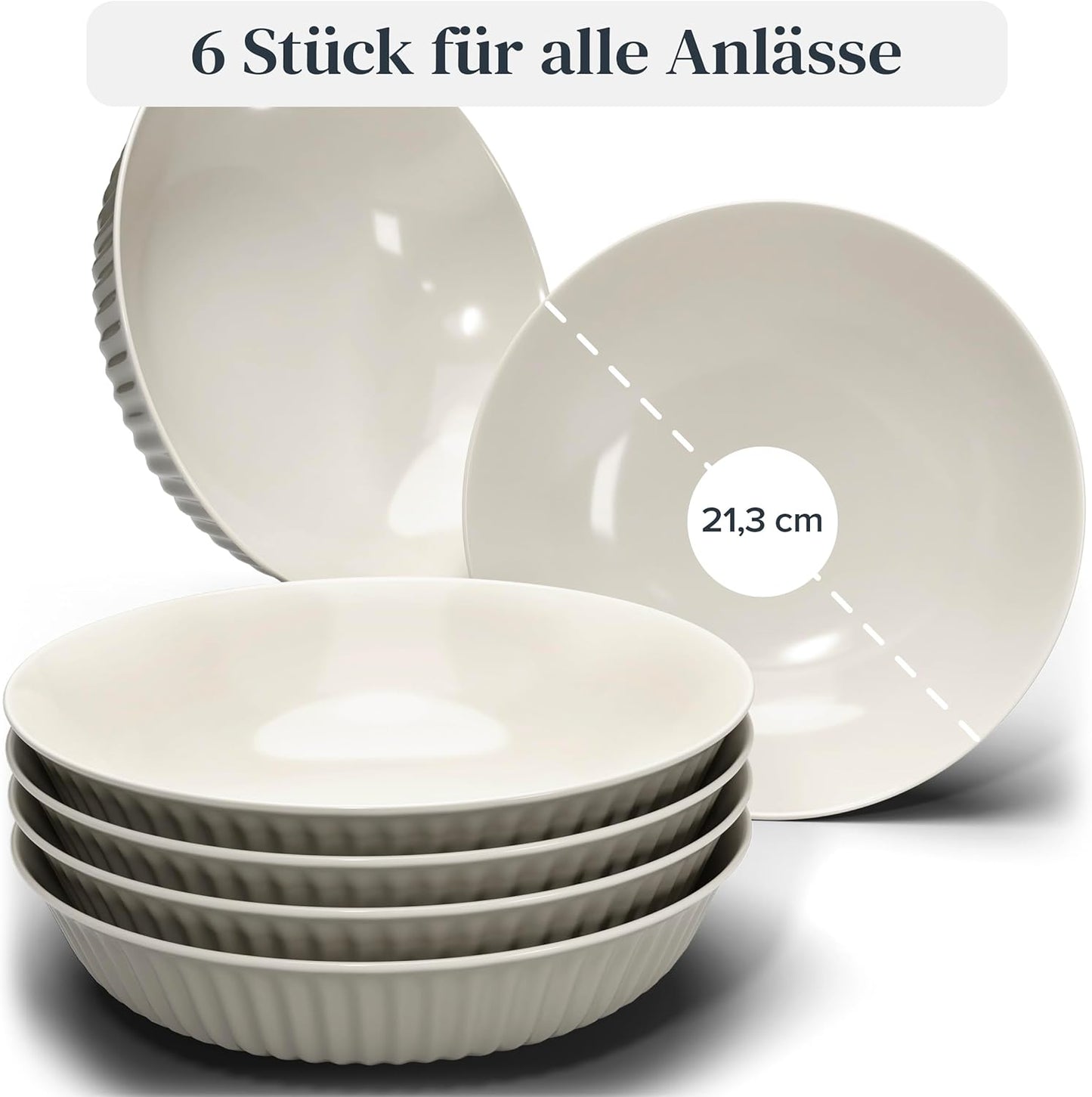 Skandinavisches Suppenteller-Set Hygge, Tiefe Teller (6x) Hellbraun