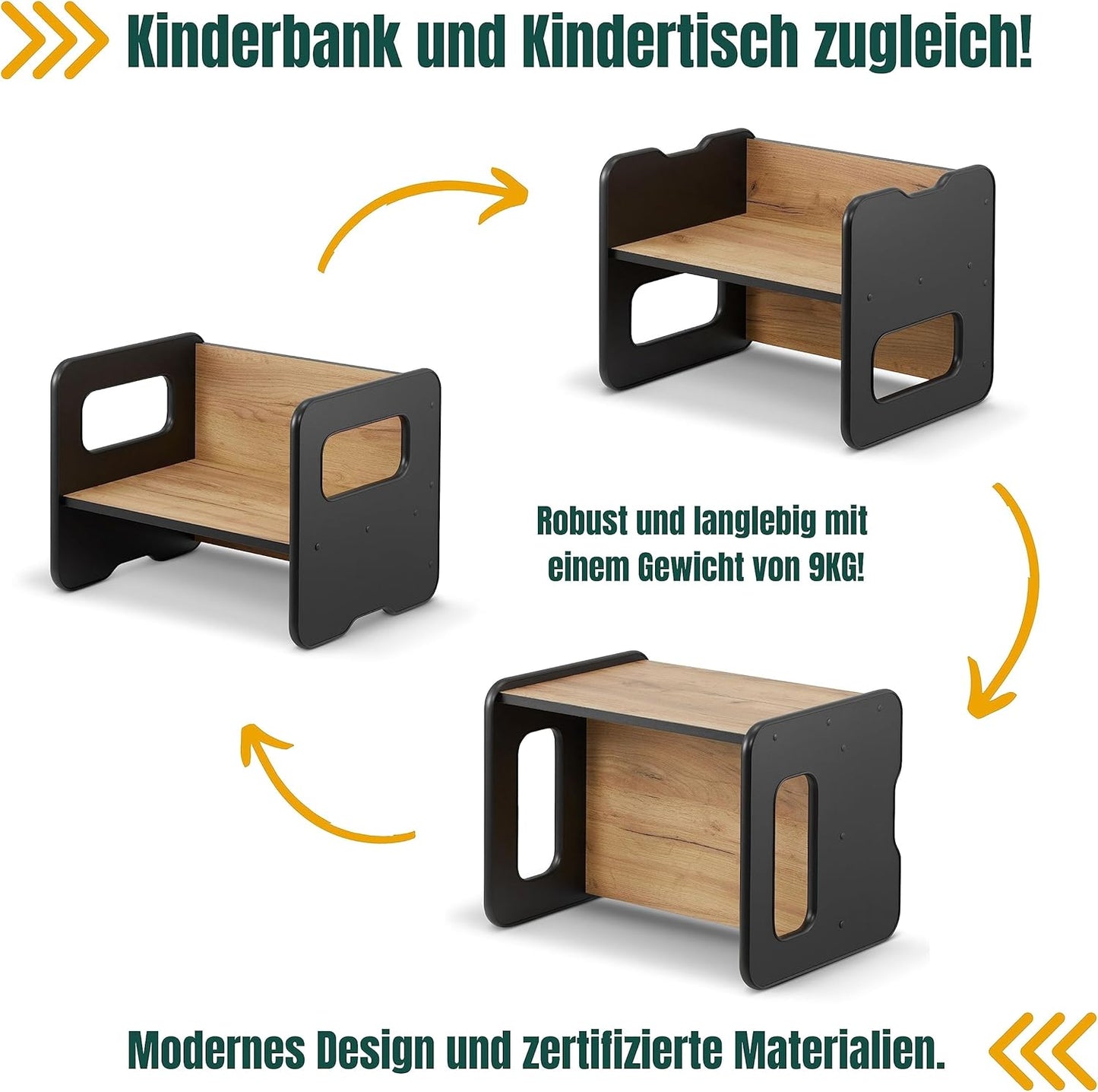 Kindersitzbank & Tisch-Kombination, Schwarz + Eiche