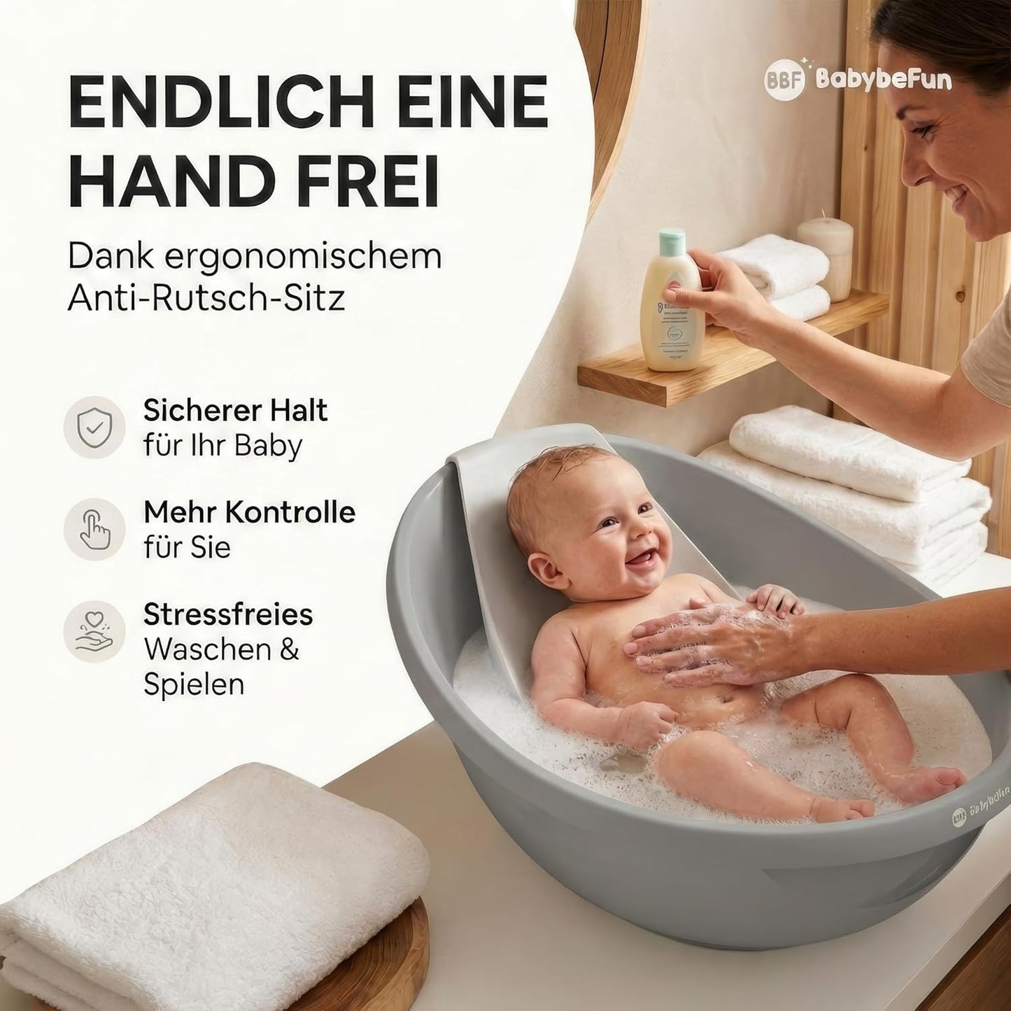 Babybadewanne mit Einsatz für Neugeborene, grau