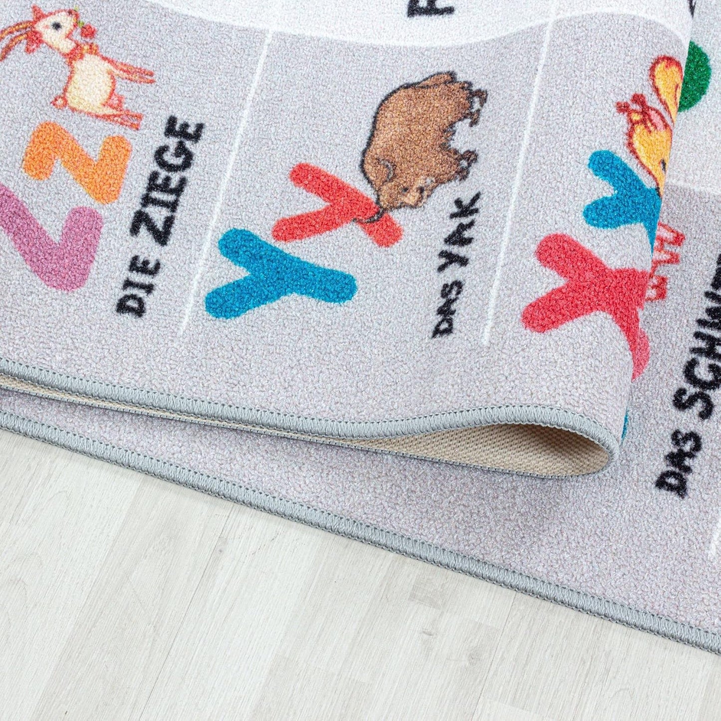 Kinderteppich mit Alphabet- und Tierdesign, 80 x 120 cm (Rechteckig) Grau-4