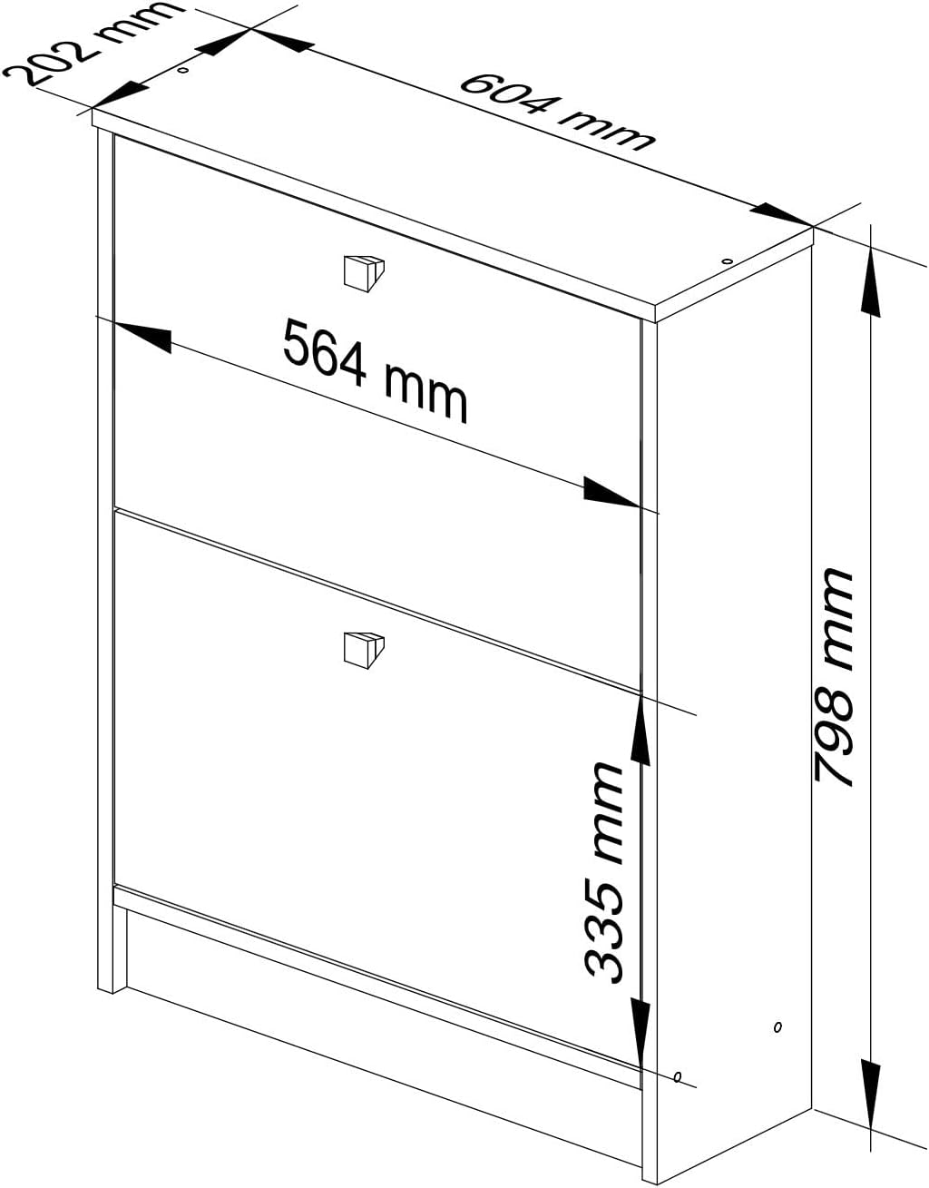 Schuhschrank mit 2 Kippern (B60 x H80 x T20 cm), Erle