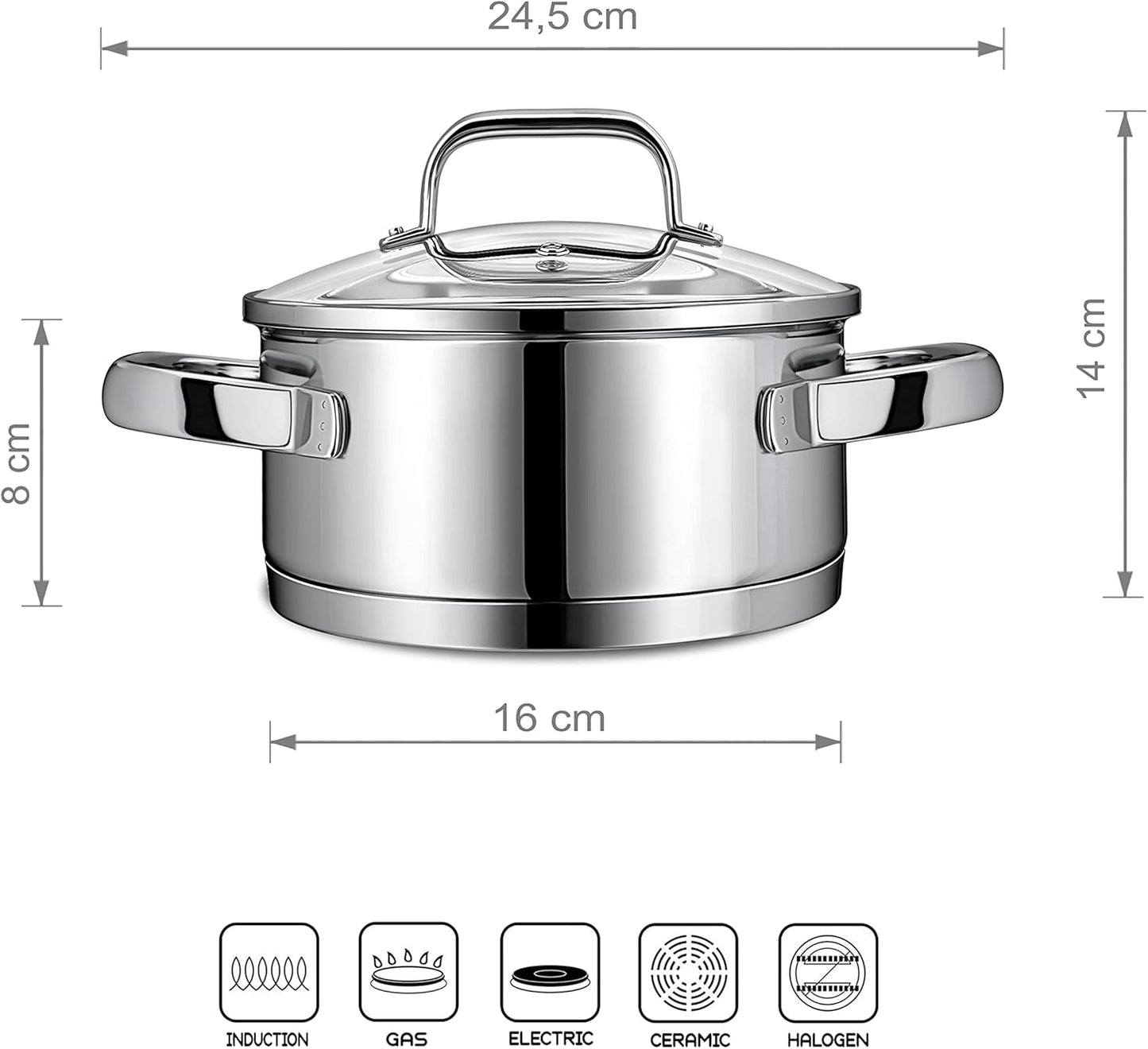 Kleiner Kochtopf mit Glasdeckel, 16cm 1,5l