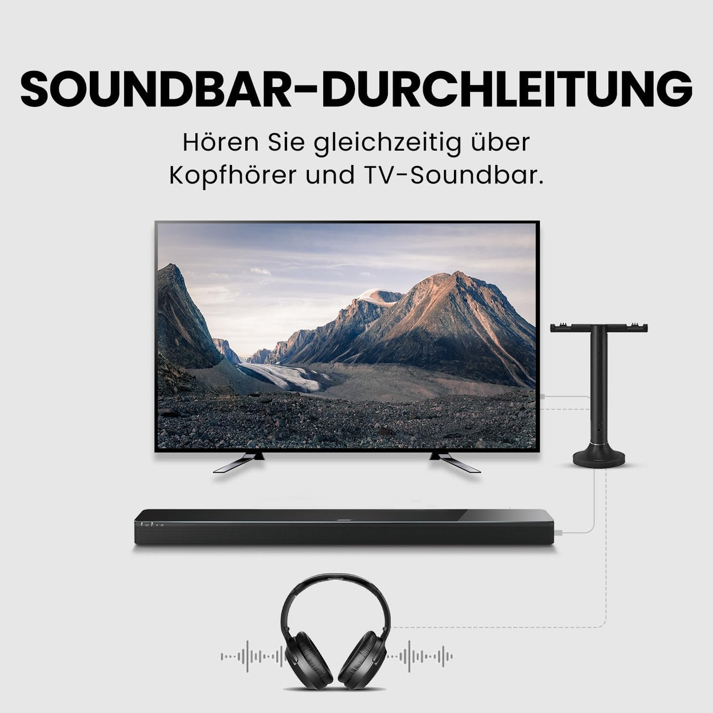 Kabellose TV-Kopfhörer WSHT-D6129-BLK Duet mit RF-Sender & Ladestation, Schwarz