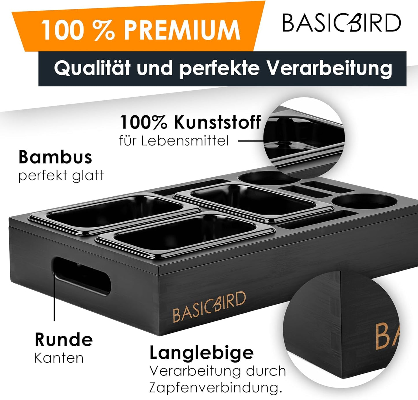Couchbar Snackbox mit Tablett und Snackschalen (Black Edition), Black Edition