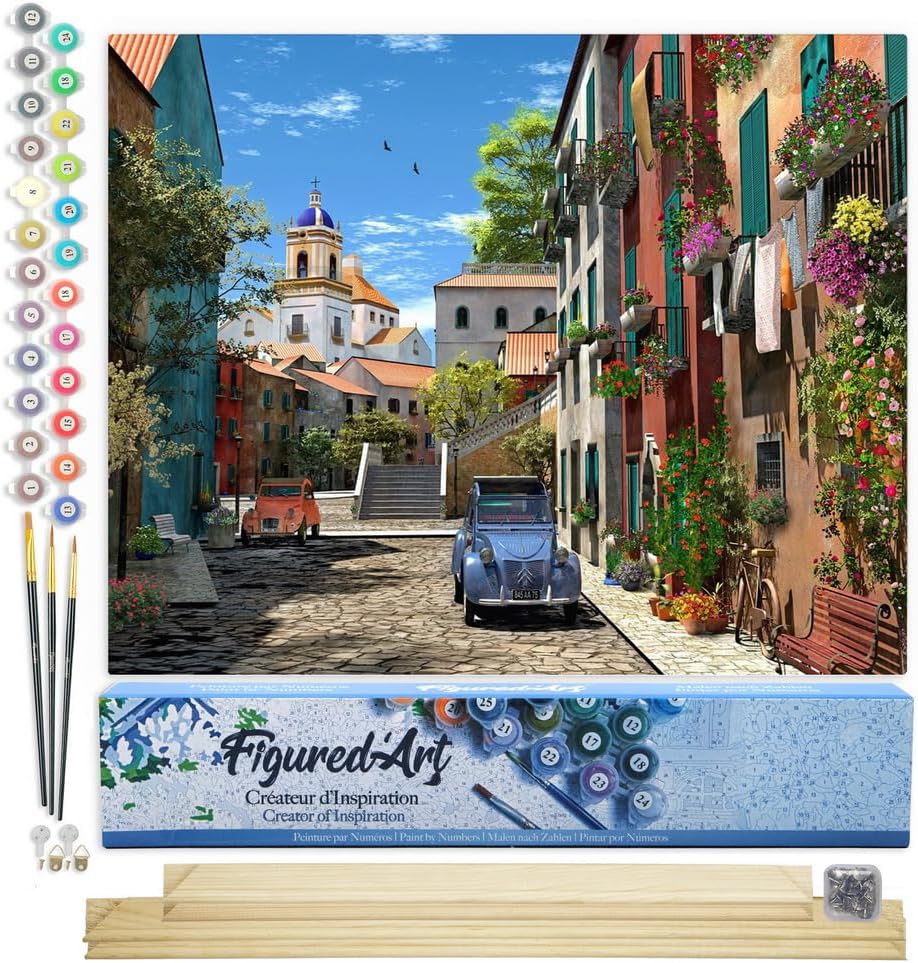 Malen nach Zahlen Set - Gasse mit 2CV, Gasse mit 2CV 40x50cm Mit Keilrahmen (nicht gespannt)