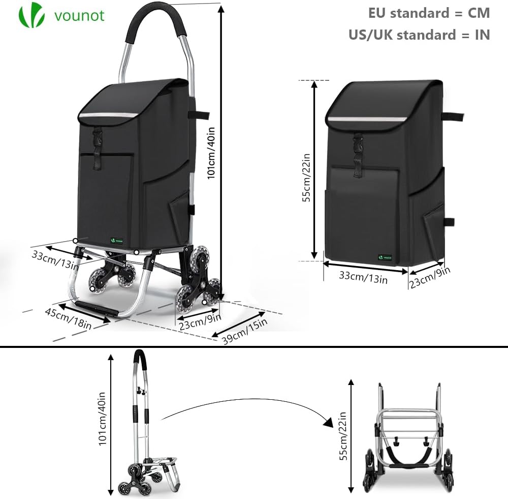 Einkaufstrolley mit Treppensteiger-Funktion, 58L Schwarz