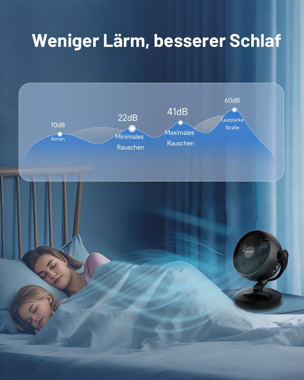Tisch-Ventilator Leise mit 6 Stufen & 3D Luftzirkulation, Xd-1586fb