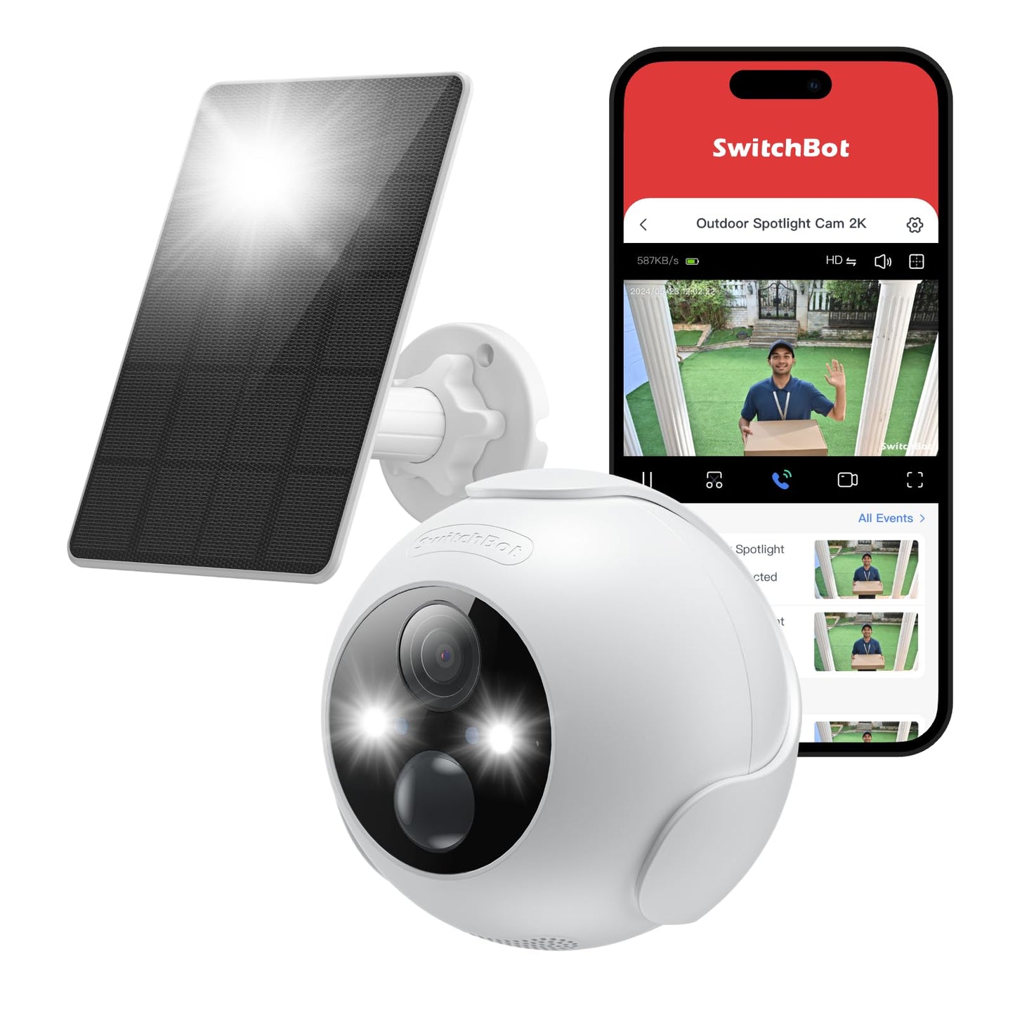 Drahtlose Sicherheitskamera mit Solarpanel, 2K, AI-Erkennung, 2K Aussenbereich