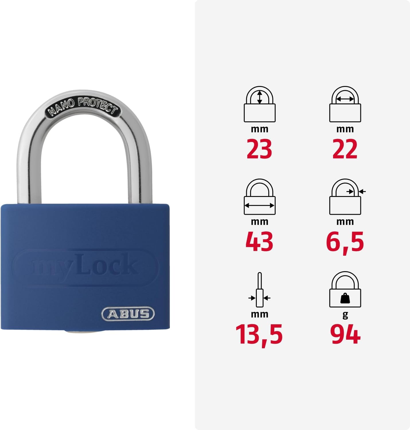 Vorhängeschloss T65AL/40 myLock, Verschiedenschliessend Blau
