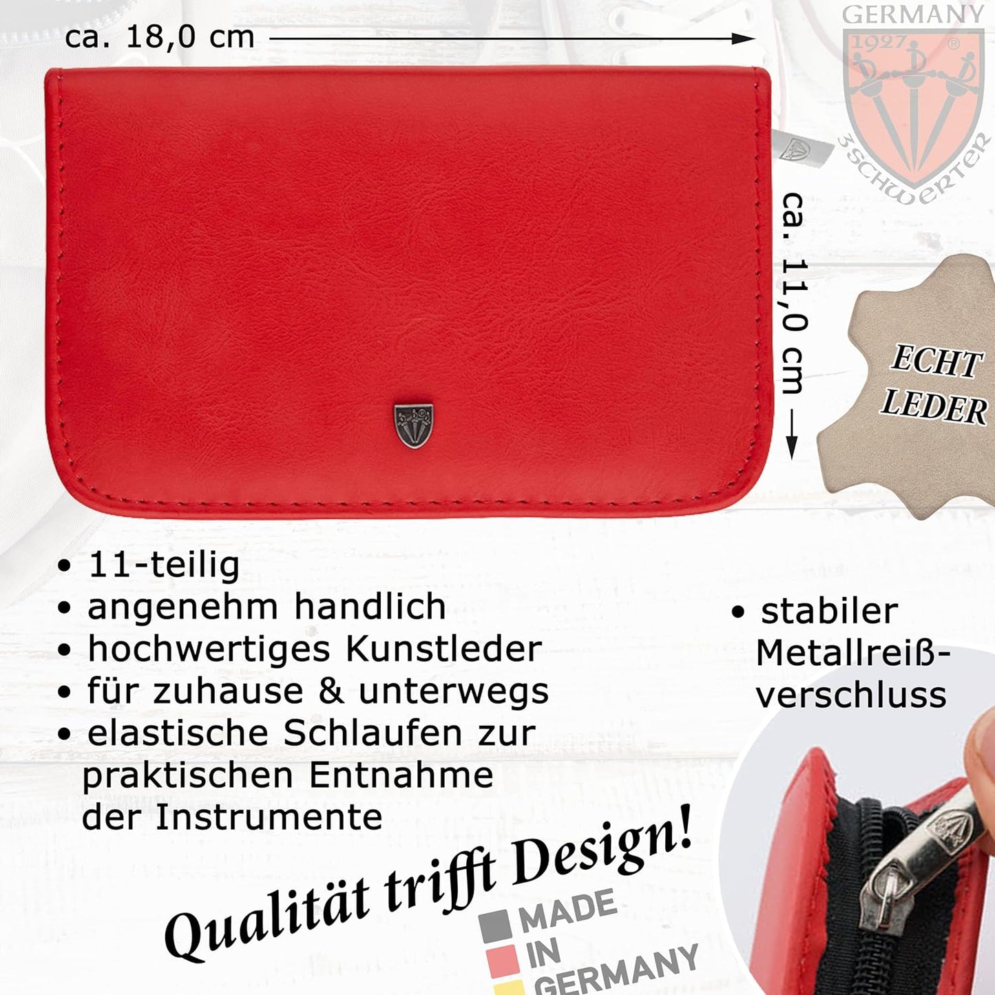 Maniküre Set 'Spezia', ROT / ECHT LEDER