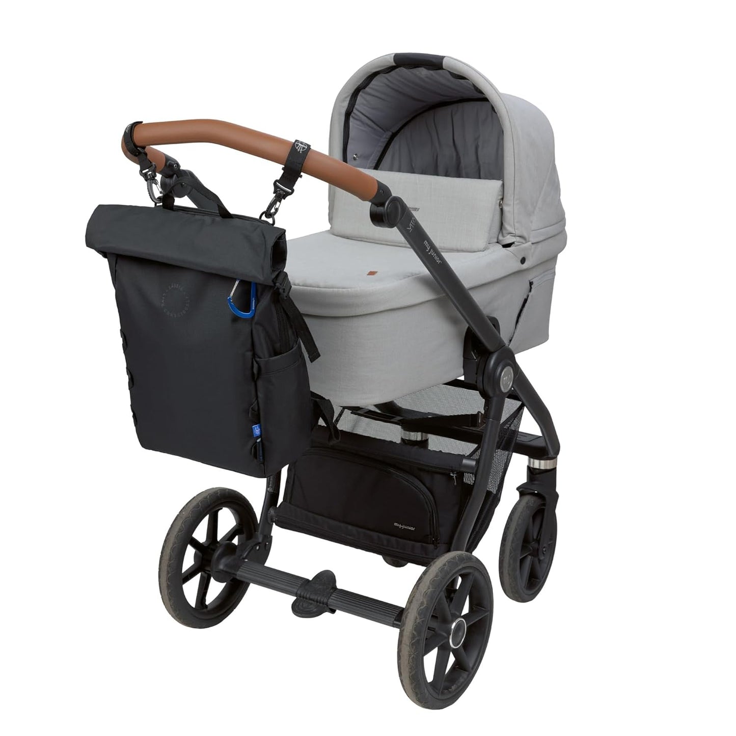 Wickelrucksack mit Wickelunterlage & Kinderwagenbefestigung, Schwarz