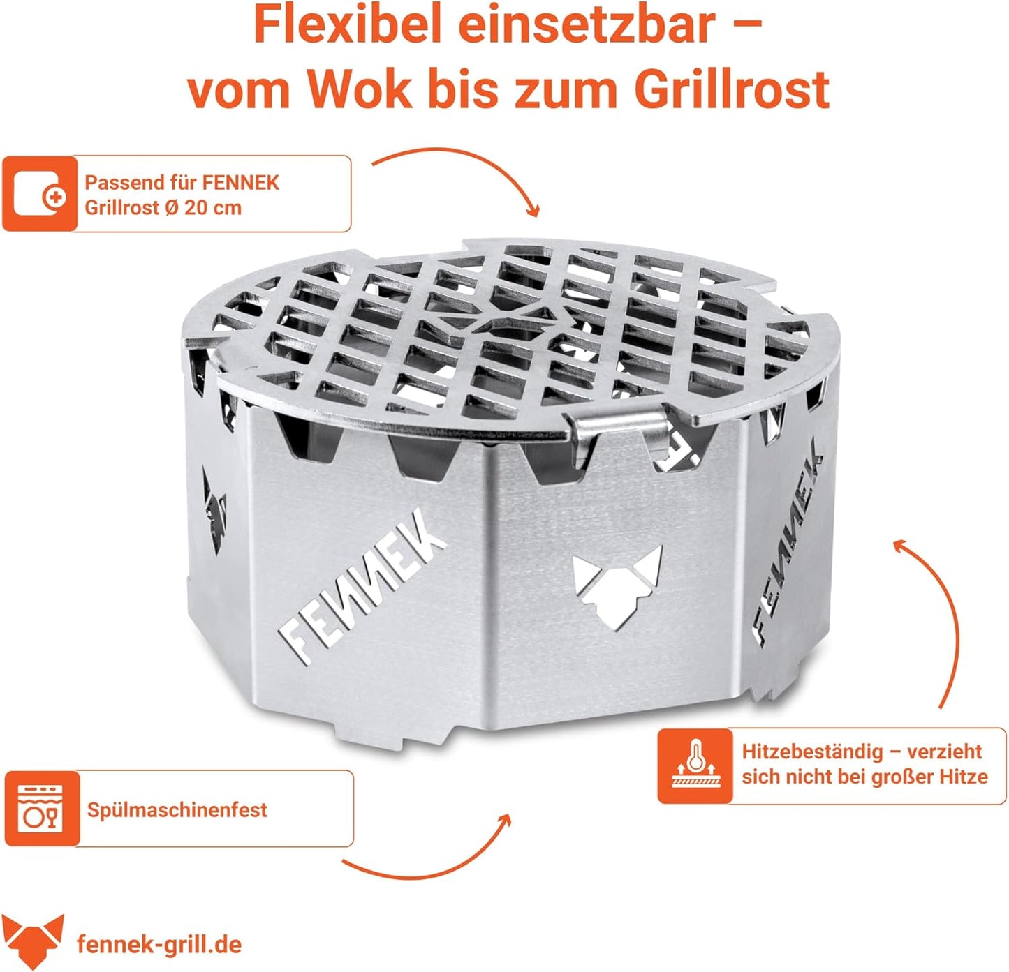 BBQ Wok Aufsatz für Feuerplatten, FENNEK BBQ WOK Aufsatz für Feuerplatten mit Loch Ø 20 cm