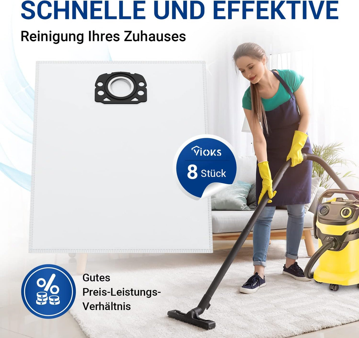 Ersatz Staubsaugerbeutel für Kärcher WD-Serie, 8 Stück