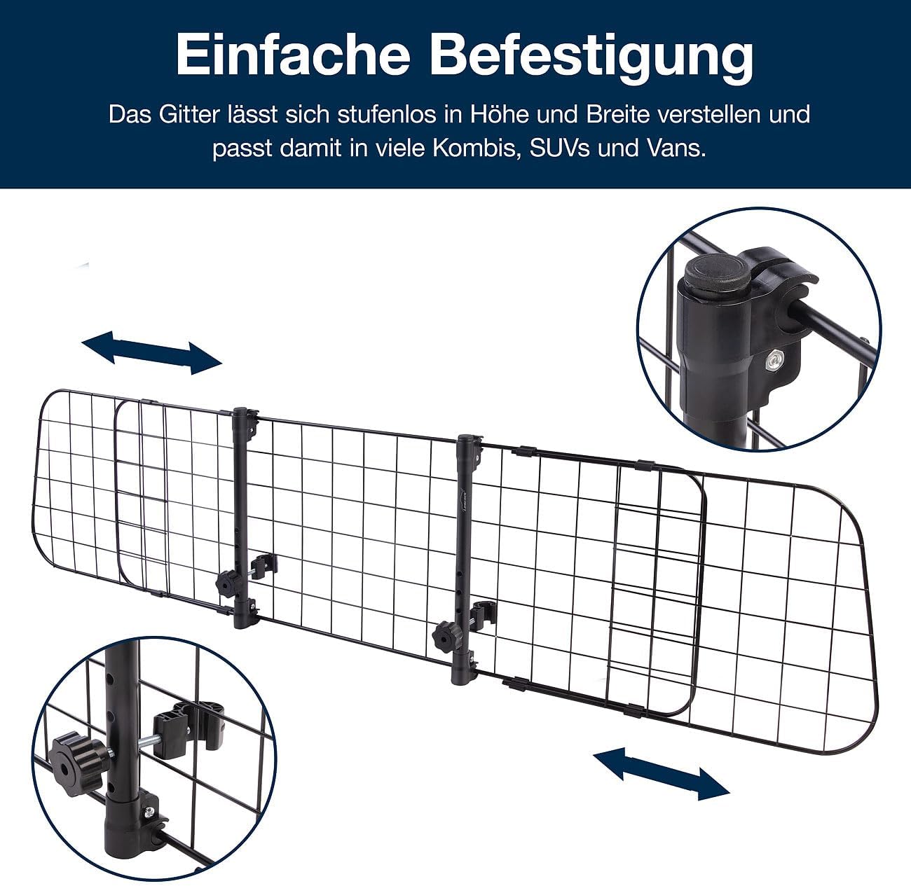 Universal Kofferraum-Trenngitter, stufenlos verstellbar