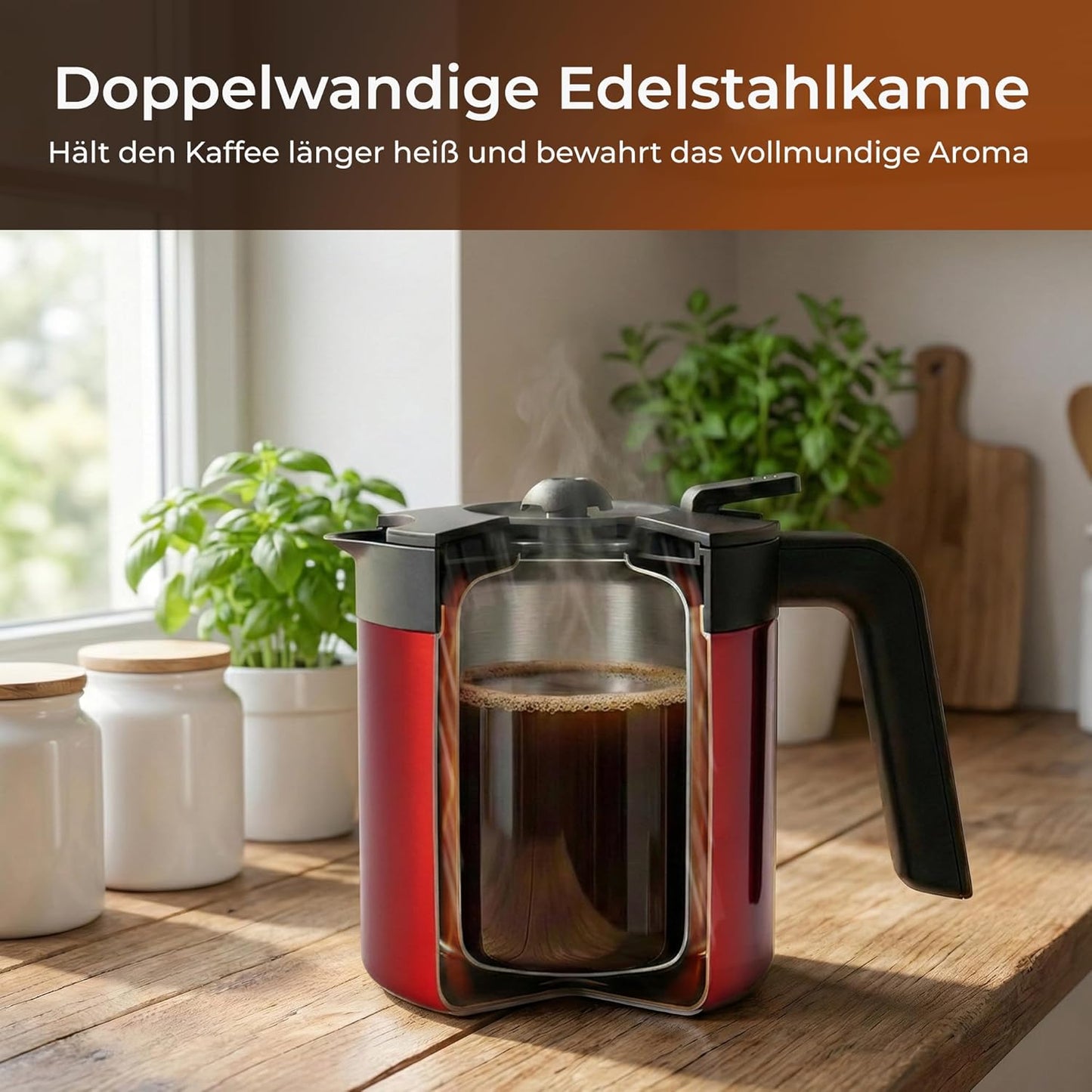 Filterkaffeemaschine mit Thermoskanne, Rot