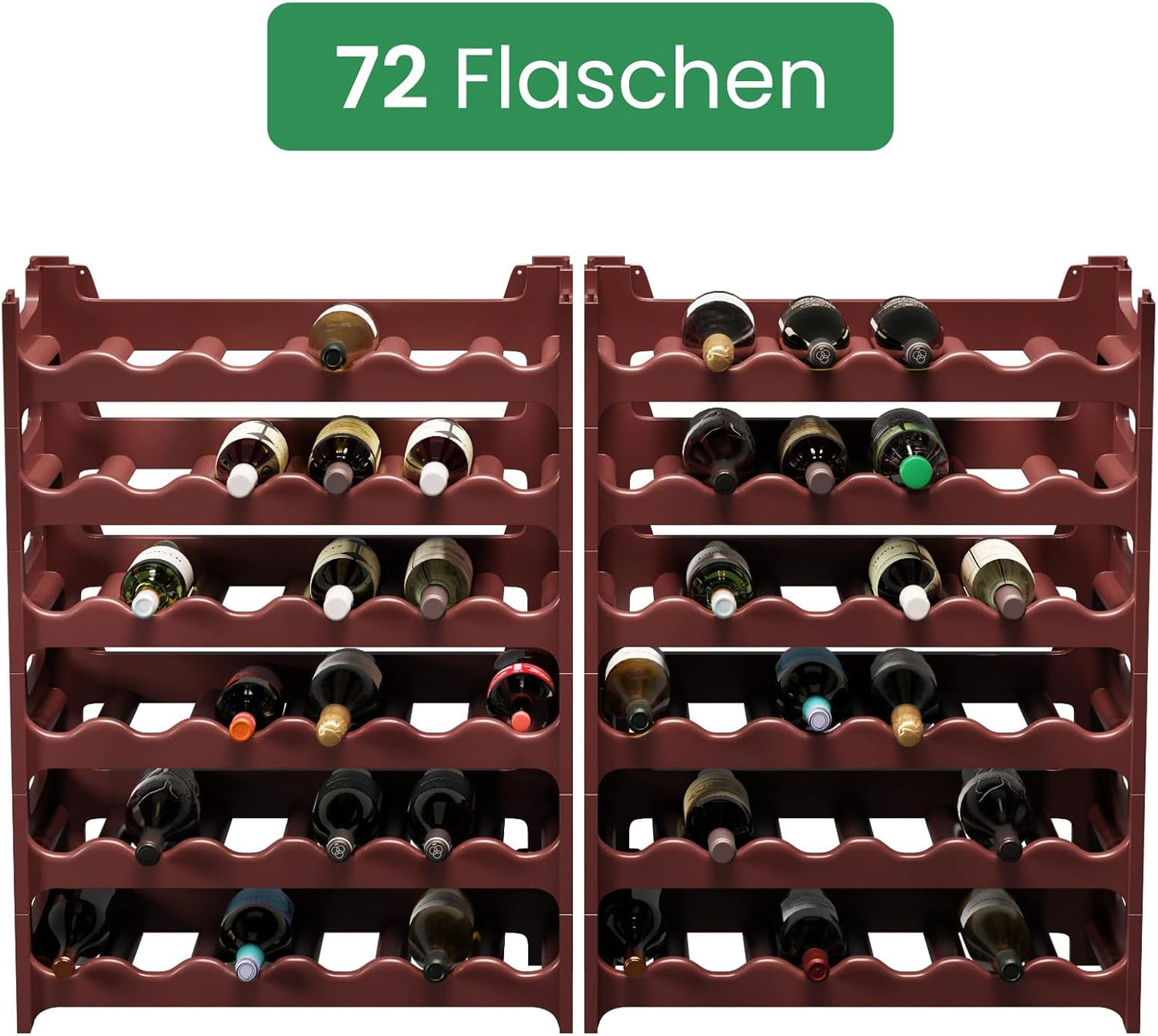 Stapelbares Weinregal, Braun 72 Flaschen