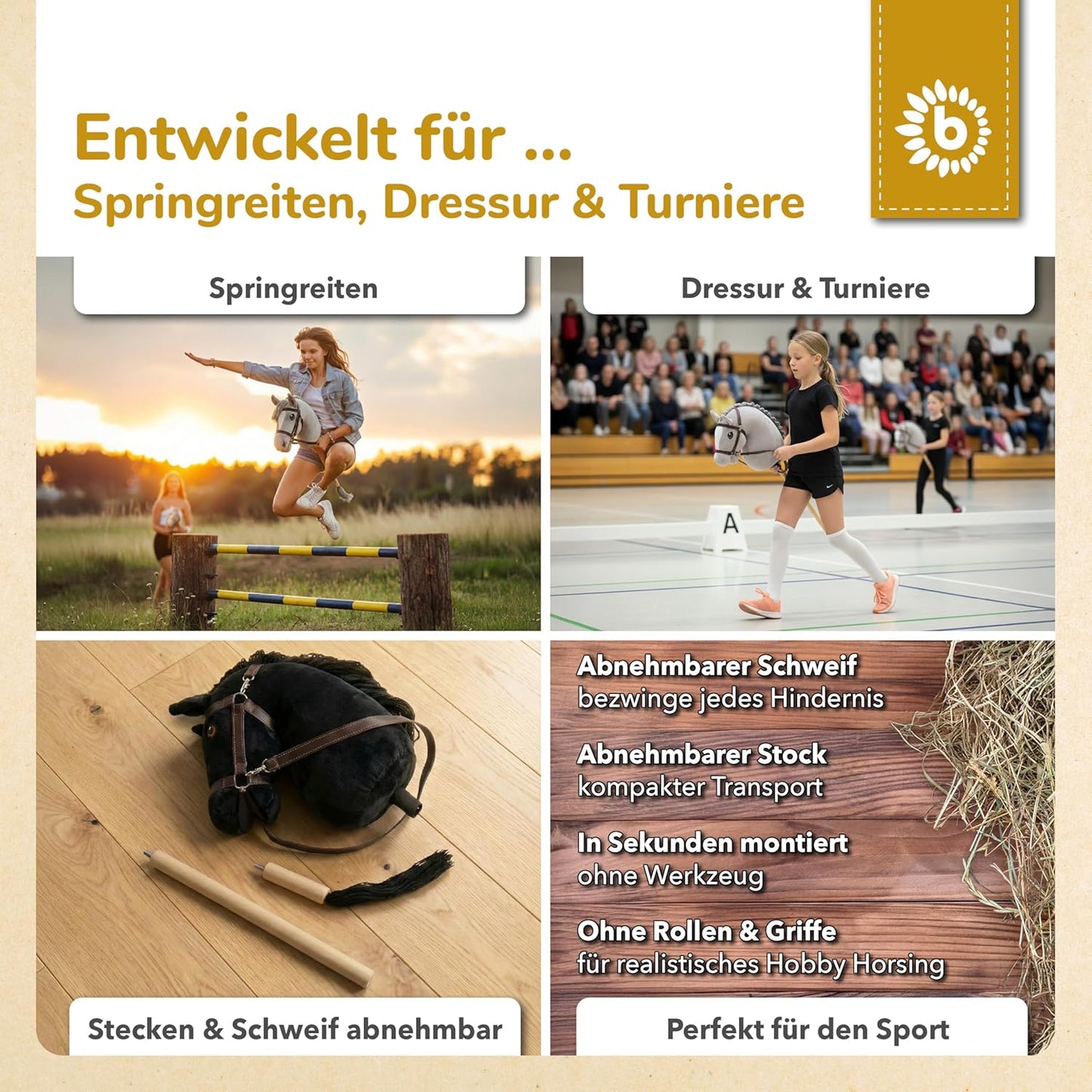 Hobby Horse Steckenpferd Rappe mit abnehmbarem Stock, Rappe Small