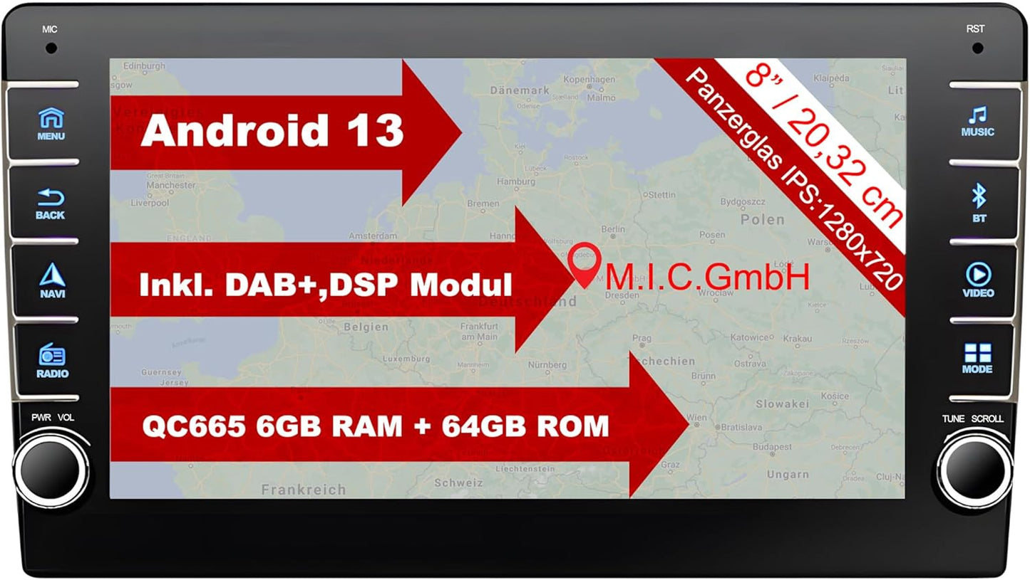 Android 13 Autoradio mit Navi und 8-Zoll-Display, AVM8