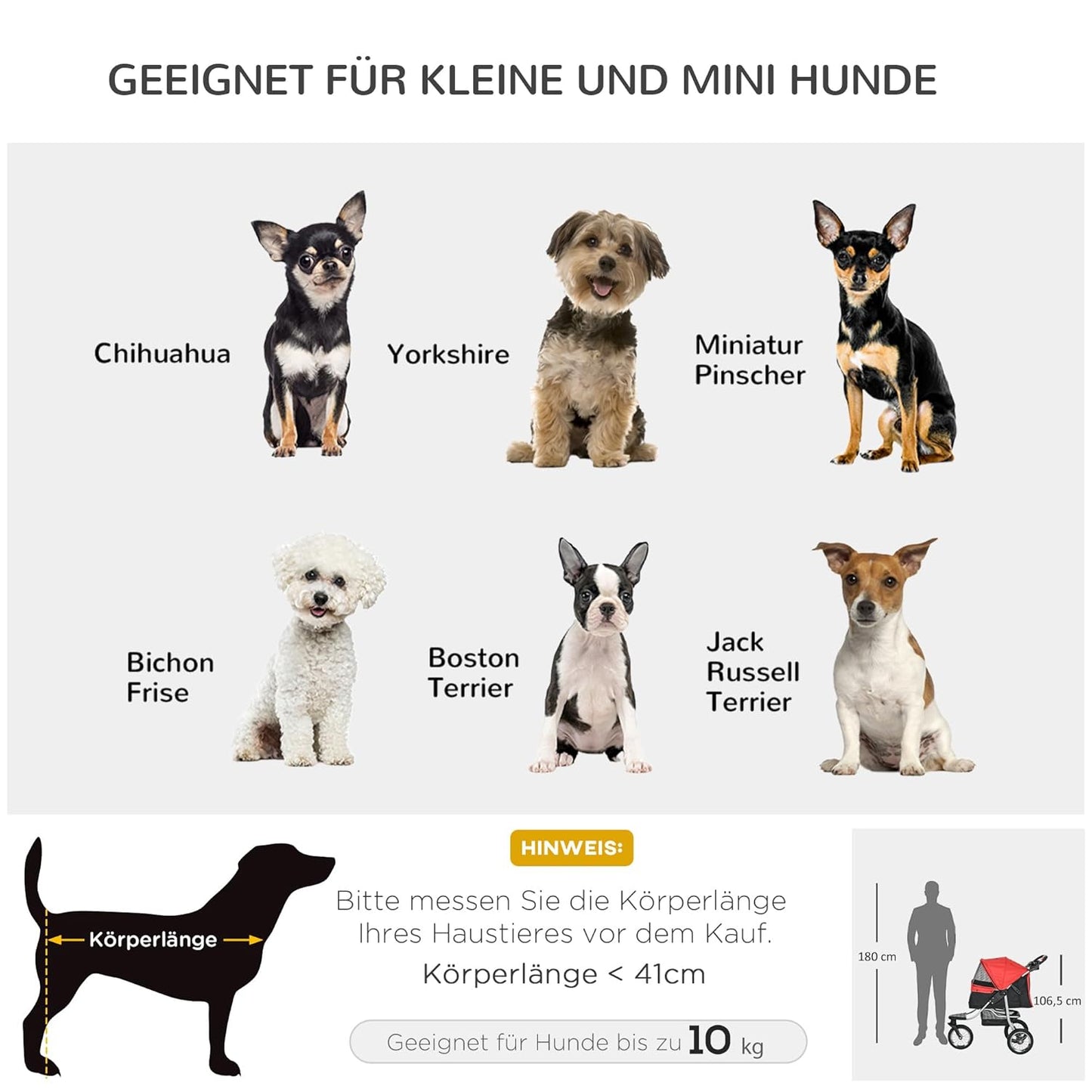 Klappbarer Hundebuggy für Haustiere bis 10 kg