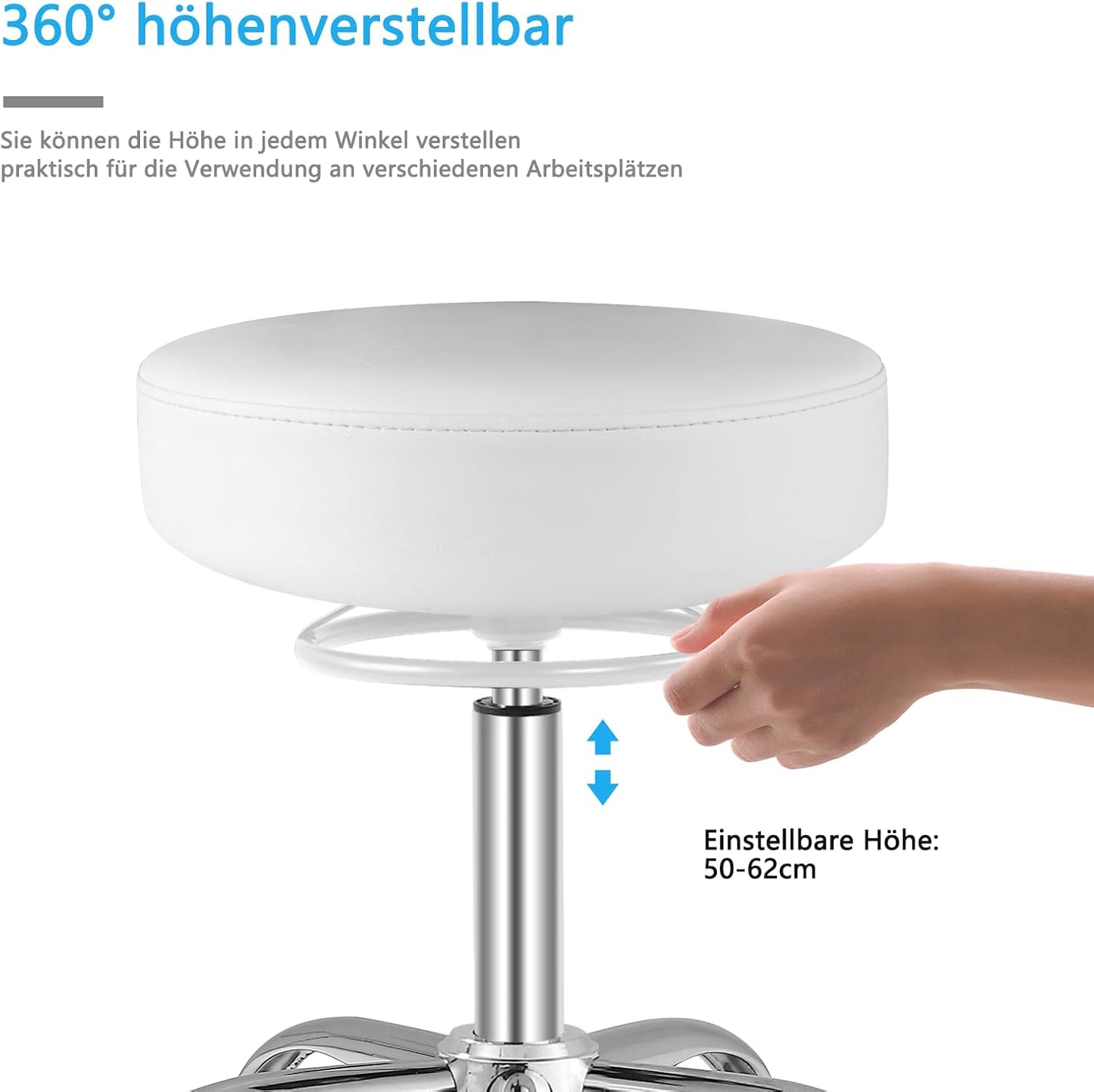 Höhenverstellbarer Rollhocker 360° drehbar, Weiss