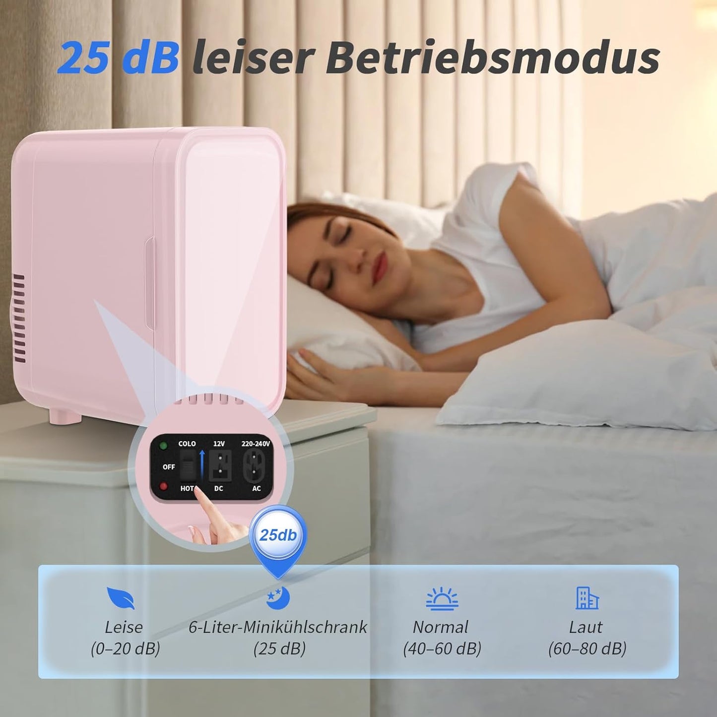Mini-Kühlschrank 6L für Hautpflege & Getränke, Rosa