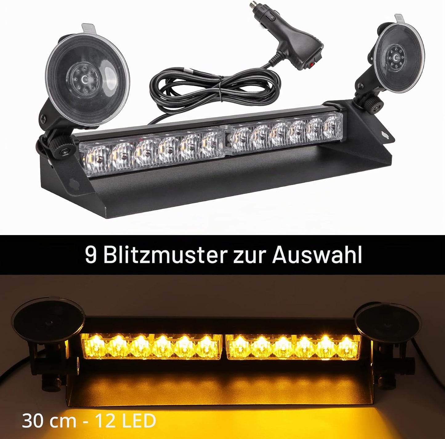 Frontblitzer Warnleuchte mit 9 Blinkmodi, Gelb