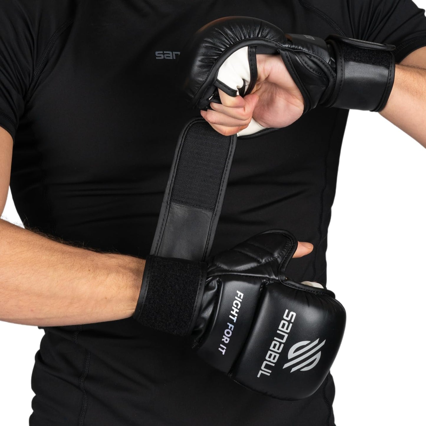 Hybrid Sparring Handschuhe, Schwarzes Silber Klein / Mittel