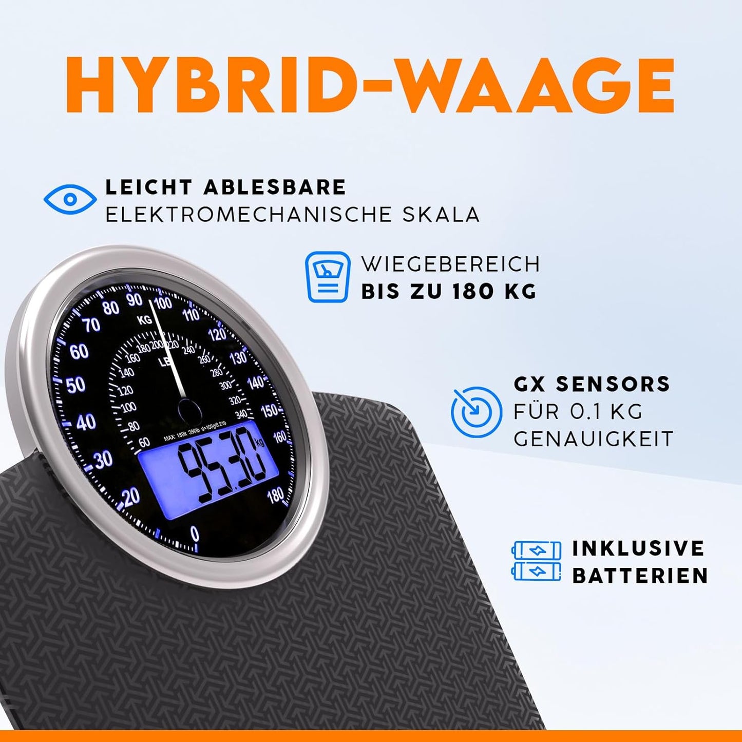 Hybrid 2-in-1 Körperwaage (digital & analog), KG Black