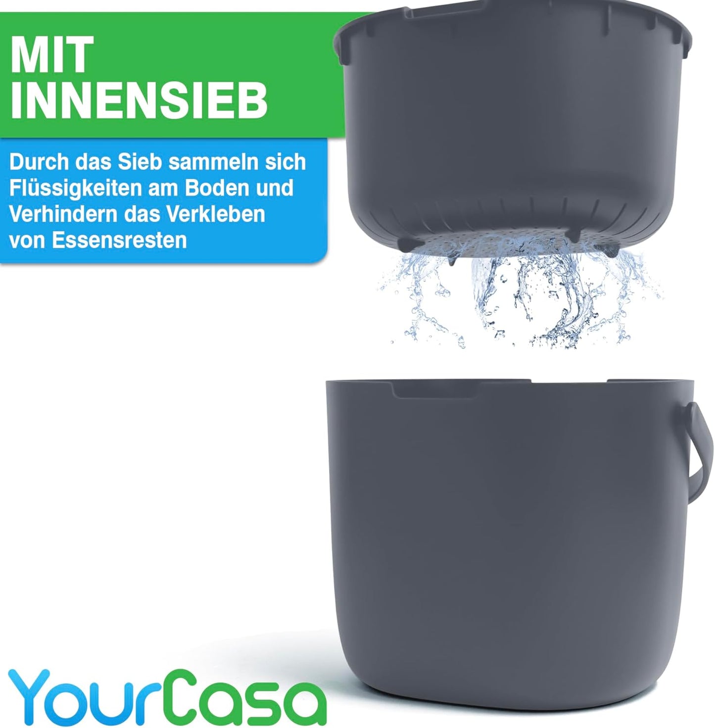 Geruchsdichter Komposteimer mit Sieb & ergonomischen Griff, 3,6 Liter Anthrazit