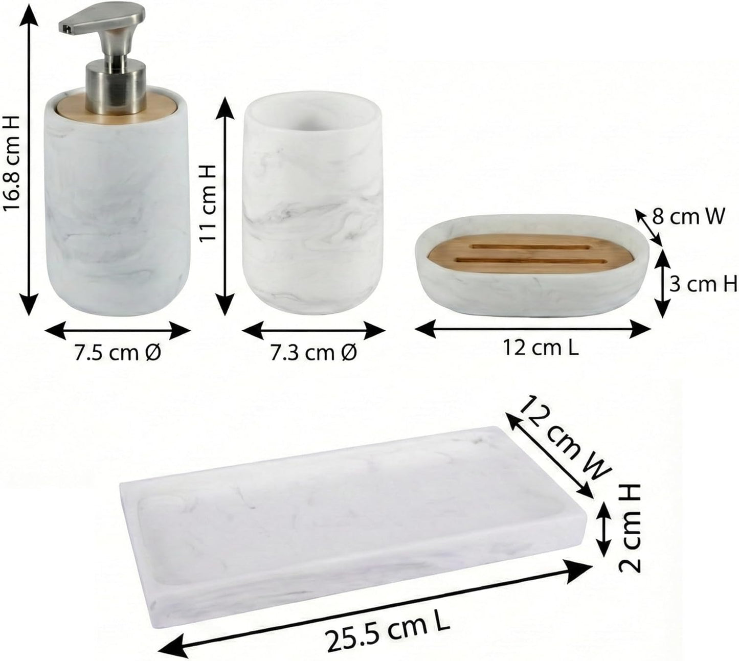 Badezimmer Set mit Tablett und Seifenspender, Set 4 Marble