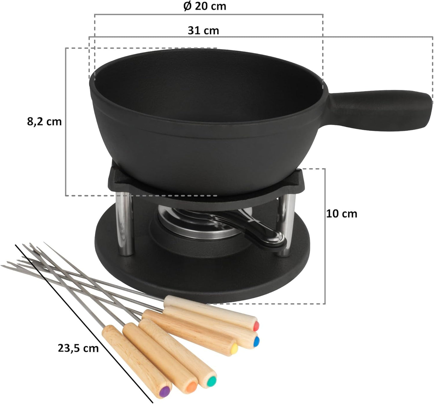 Gusseisen Fondue-Set, Schwarz / Bereits Eingebrannt