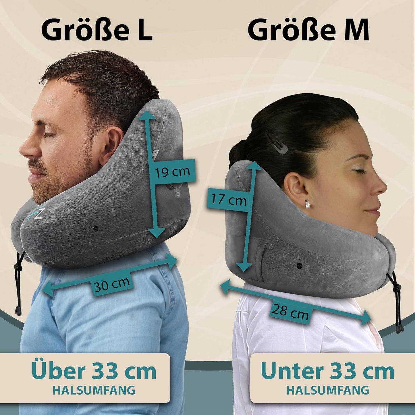 Aufblasbares Nackenkissen Air mit Kapuze, 3) Grau - Grösse M