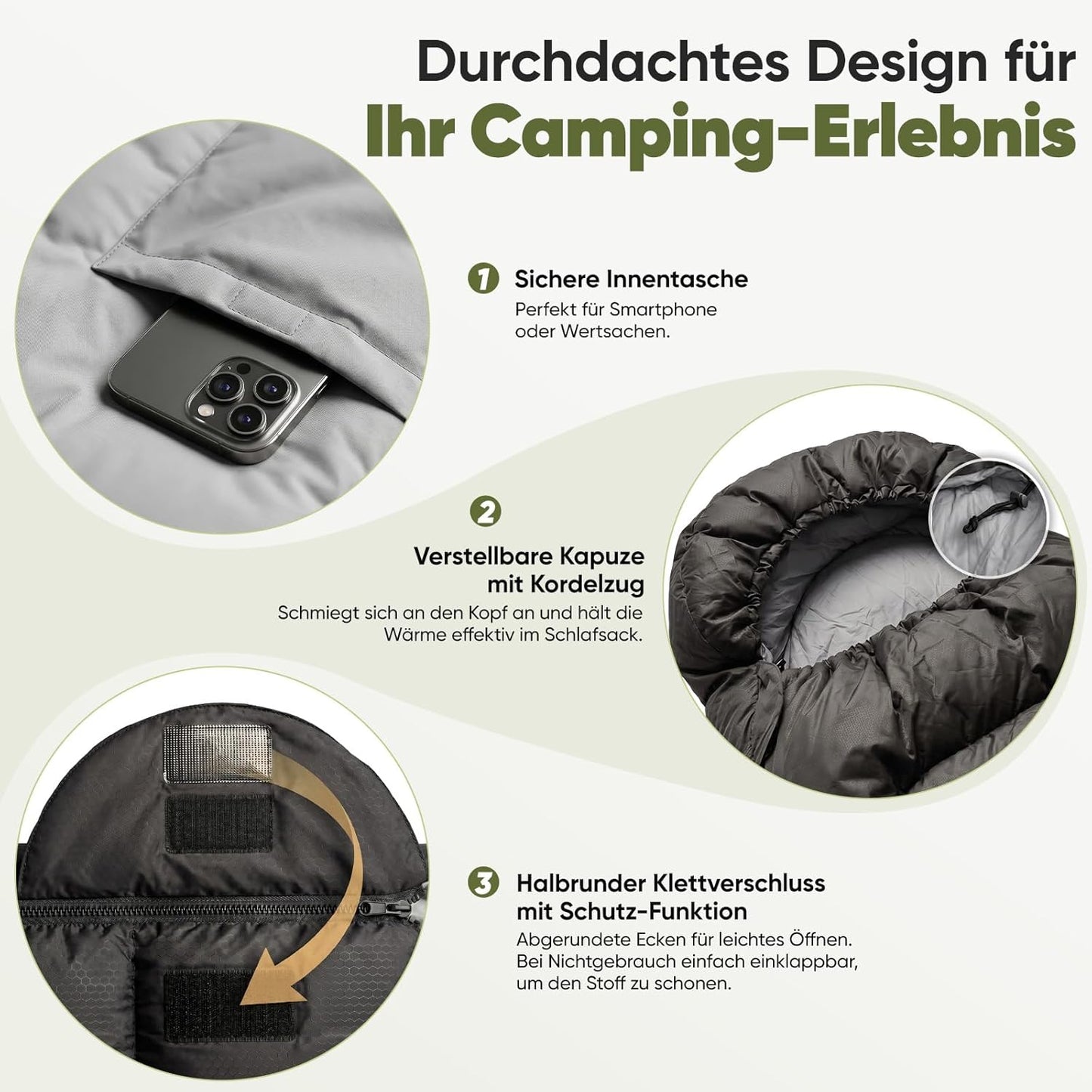 3-Jahreszeiten-Schlafsack mit Fussbelüftung, Anthrazit