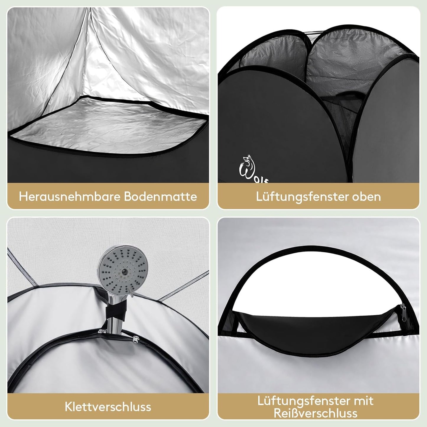 Pop-up-Dusch- und Umkleidezelt mit UV-Schutz, Schwarz Hoch: H 200cm, W 120cm