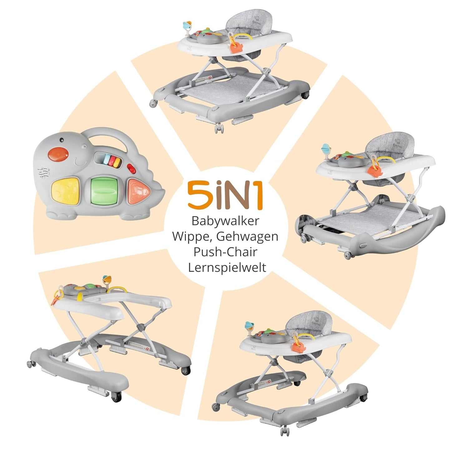 5-in-1 Babywalker, Grau
