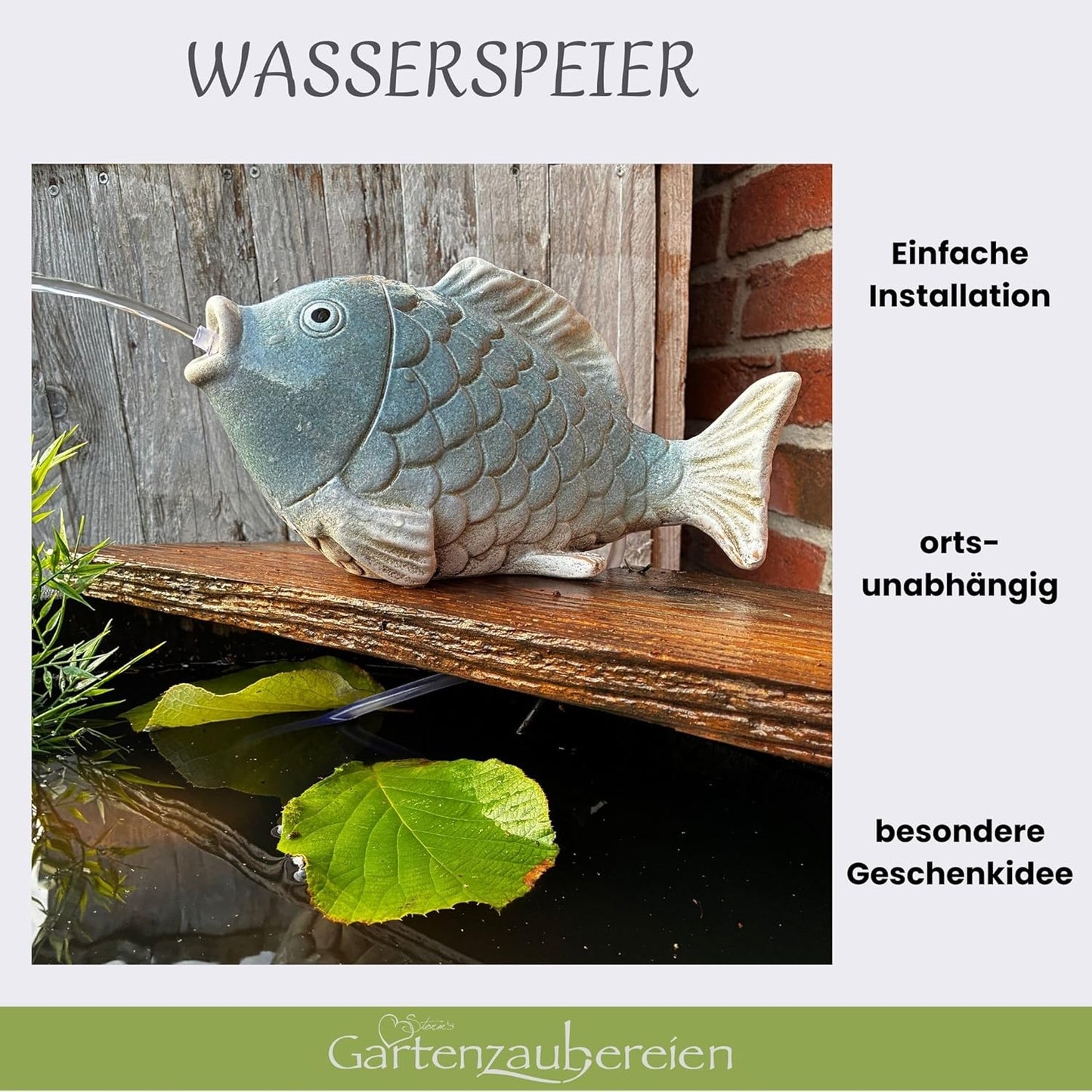 Wasserspeier Fisch mit Akkusolarpumpe
