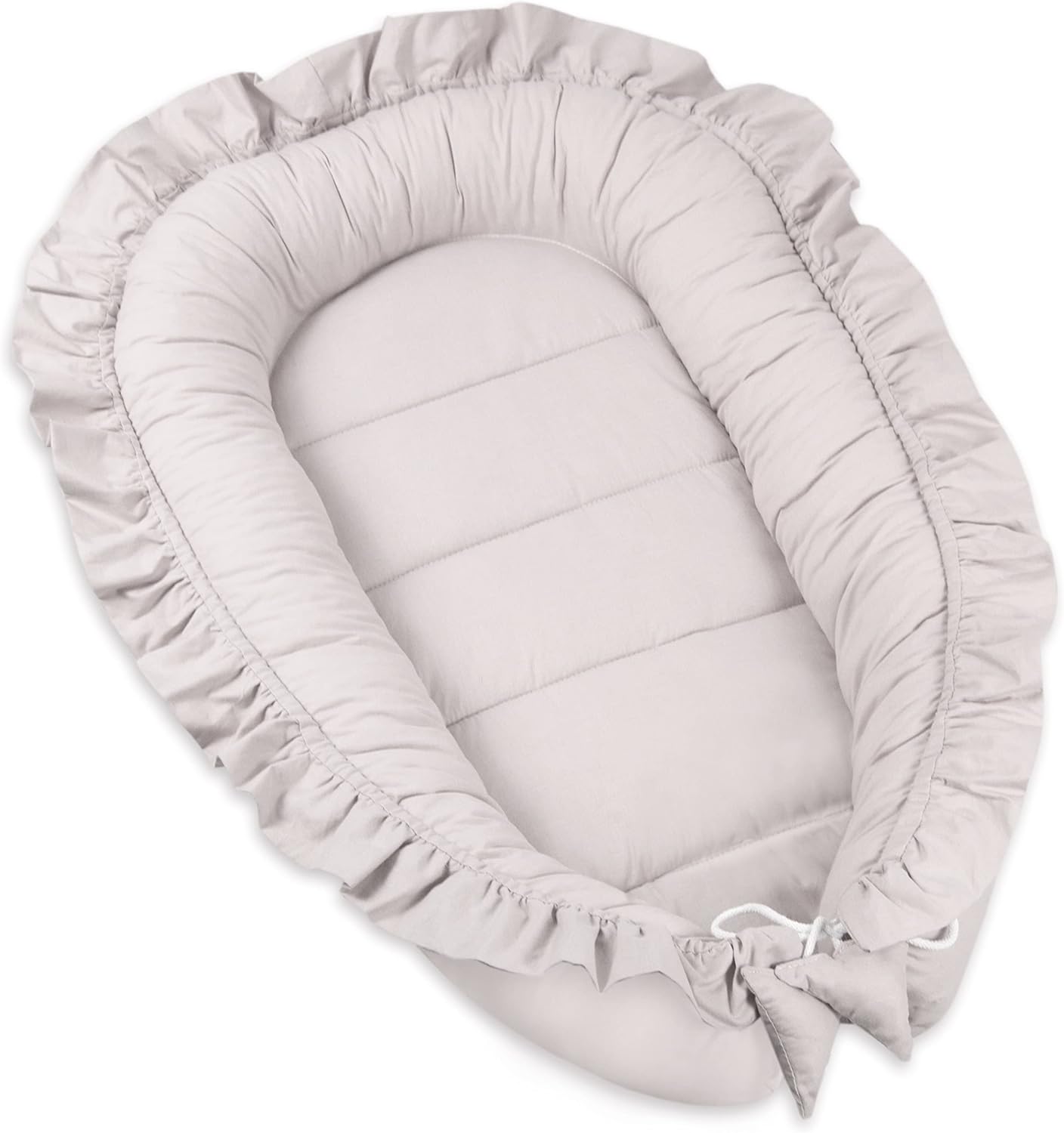 Babynest mit Rüschen für Neugeborene 100% Baumwolle, Grau