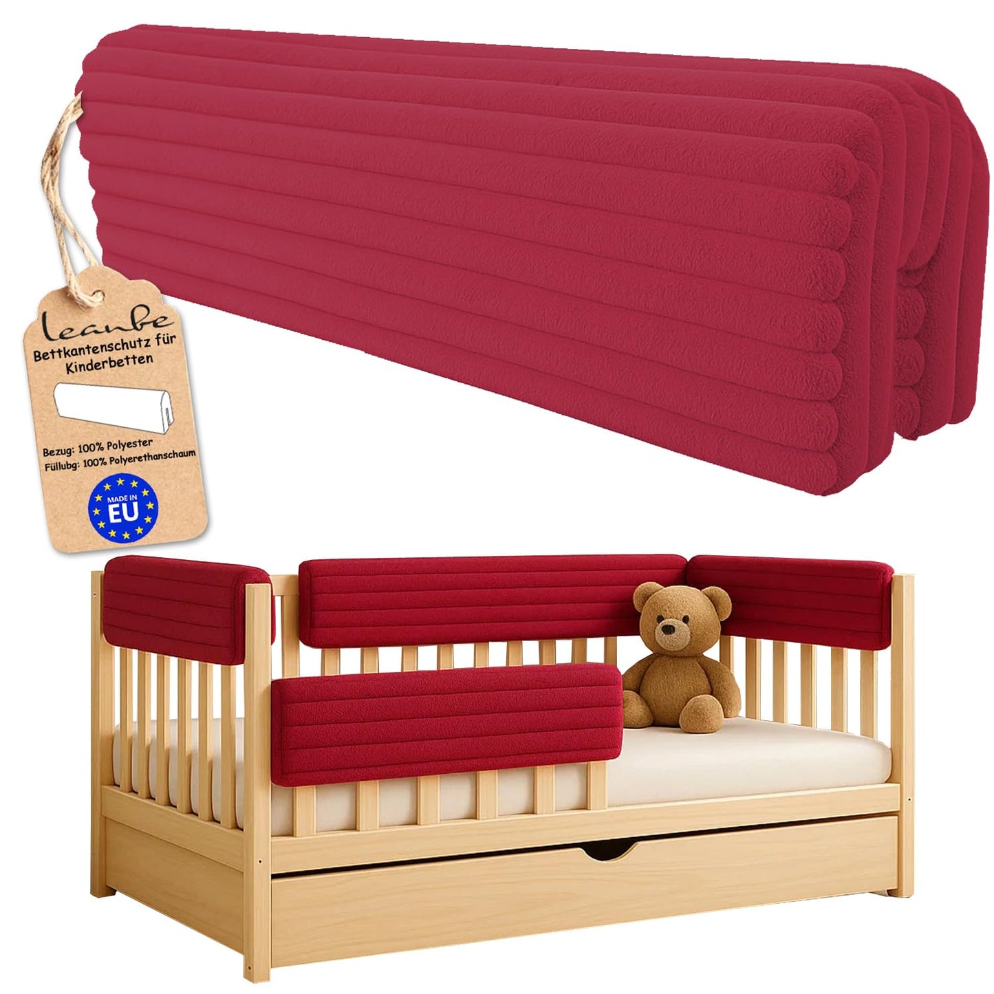 Bettkantenschutz für Kinderbetten, Bordeaux Cord 70cm