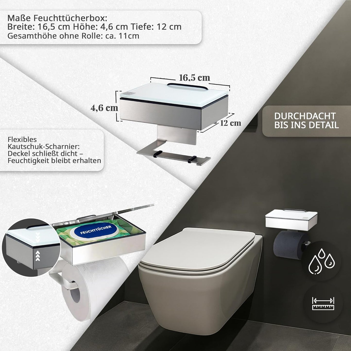 2-in-1 Toilettenpapier- und Feuchttuchhalter, Gehäuse Matt Glas Weiss Befüllbar Von Rechts