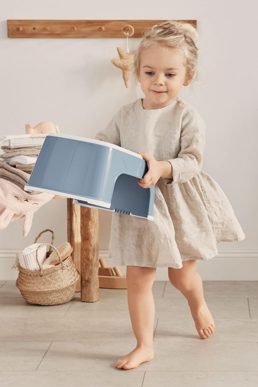 Tritthocker für Kinder, Graublau/Weiss