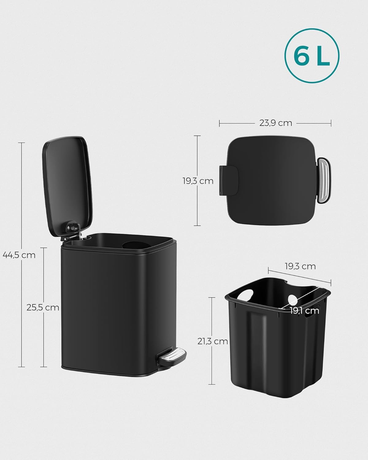 Kosmetikeimer mit Tretpedal, Schwarz 6 L