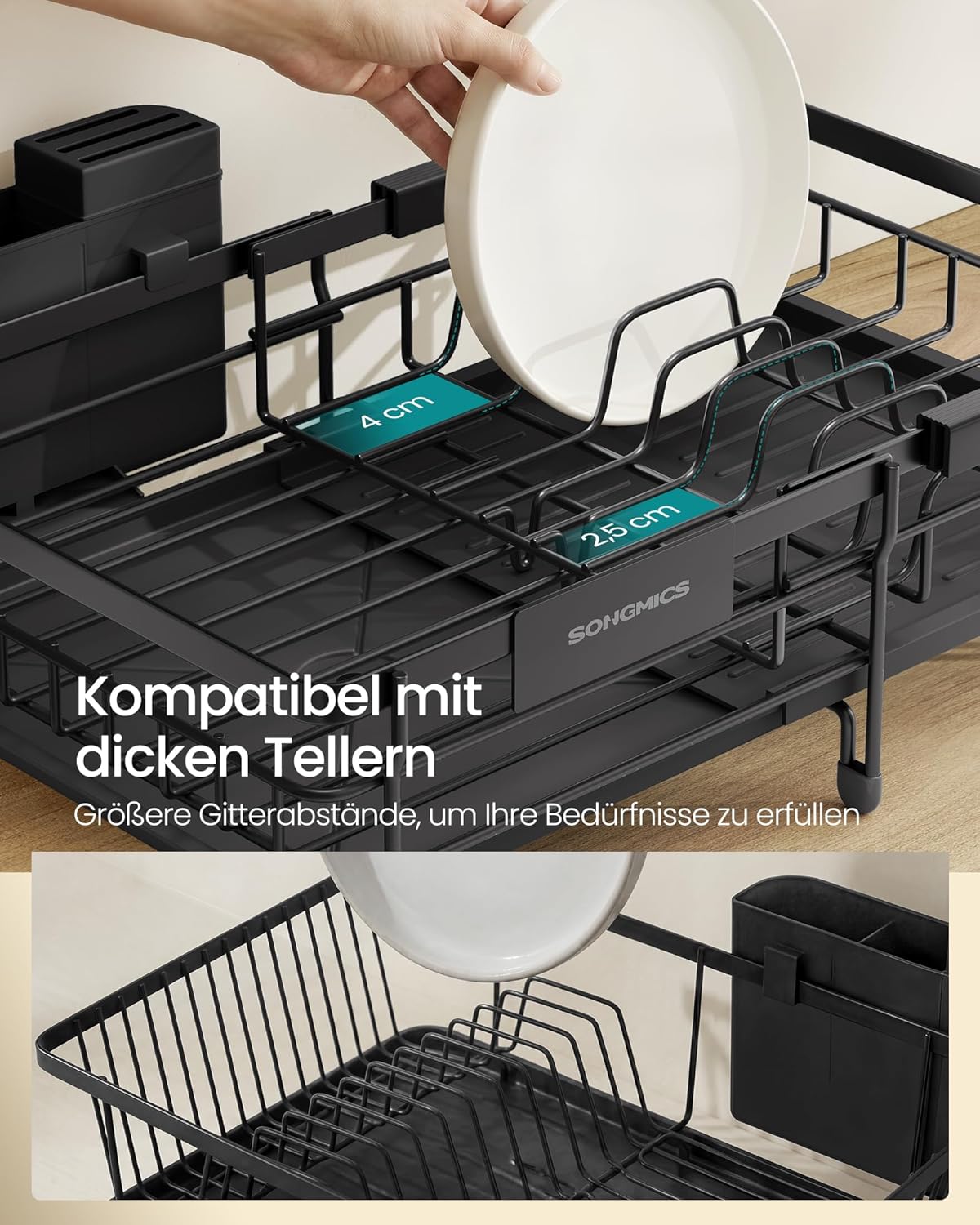 Ausziehbares Abtropfgestell, Tintenschwarz (30,2-46,5)T x 29,6B x 14H cm