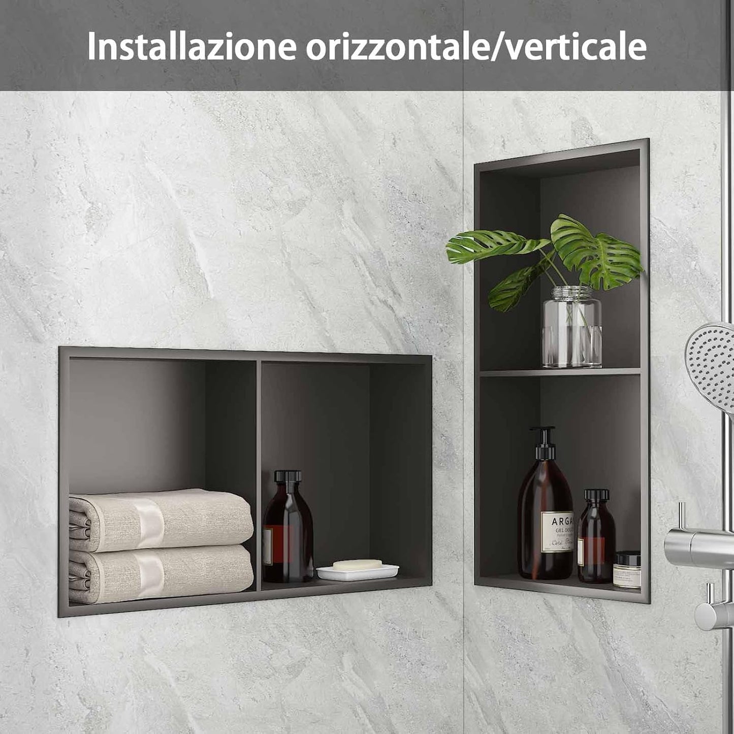 Wandnische für Dusche mit Regal (30x60x10 cm), 30×60cm (30/30) Grau