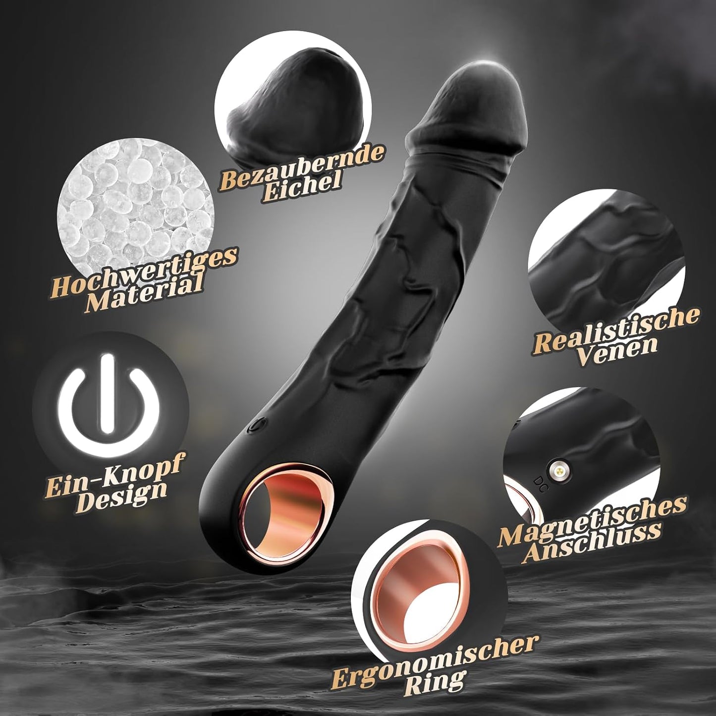 Klassischer Vibrator mit 10 Vibrationen und App-Steuerung, Tiefschwarz