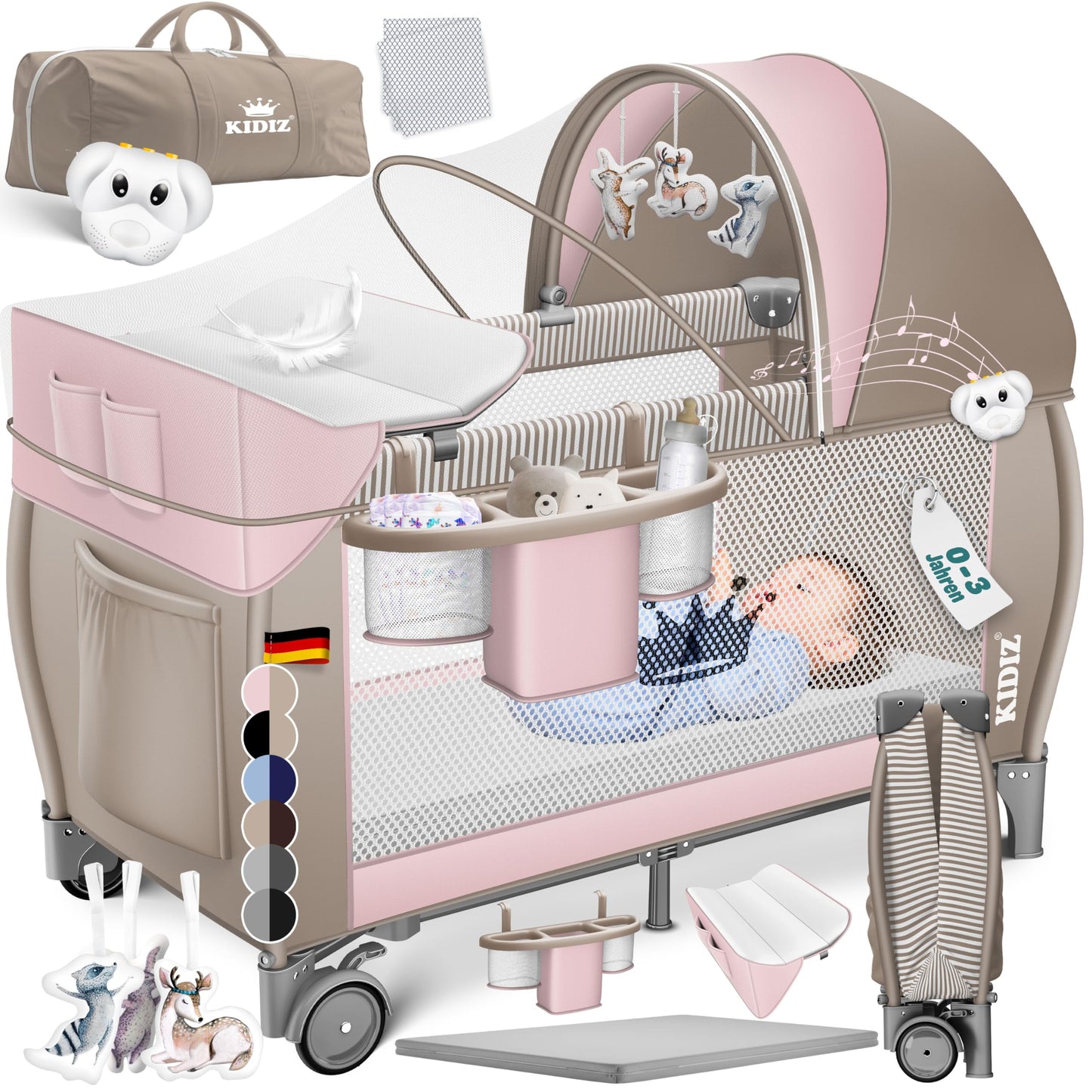 Klappbares Reisebett, Rosa / Beige